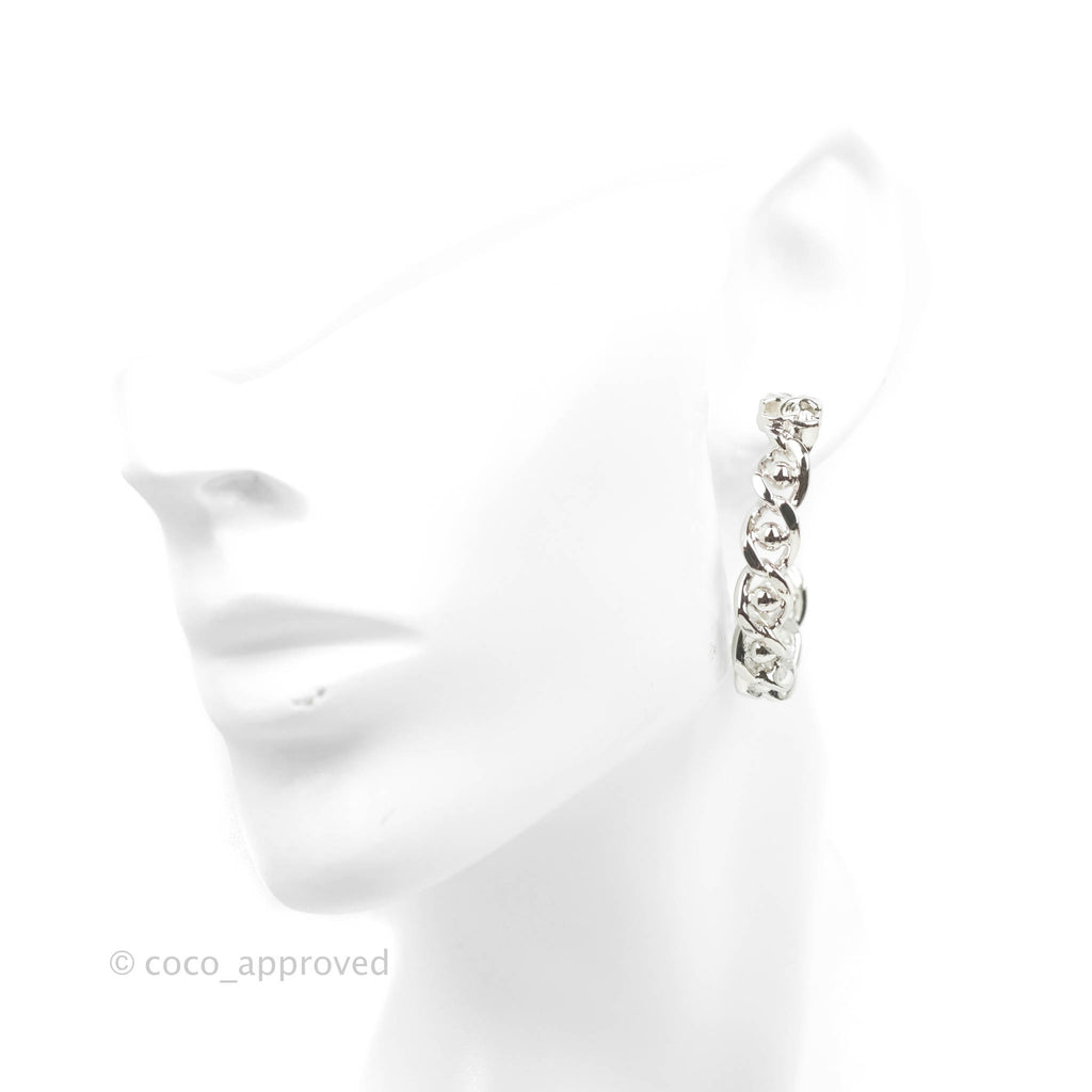 Chanel CC Chain Hoop Earrings Silver Tone 22A