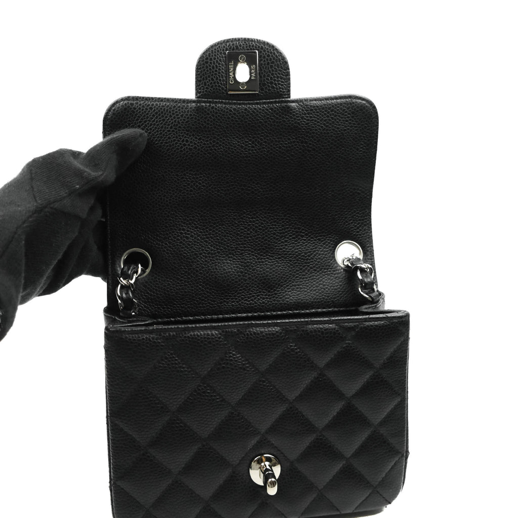 Chanel Mini Square Black Caviar Silver Hardware