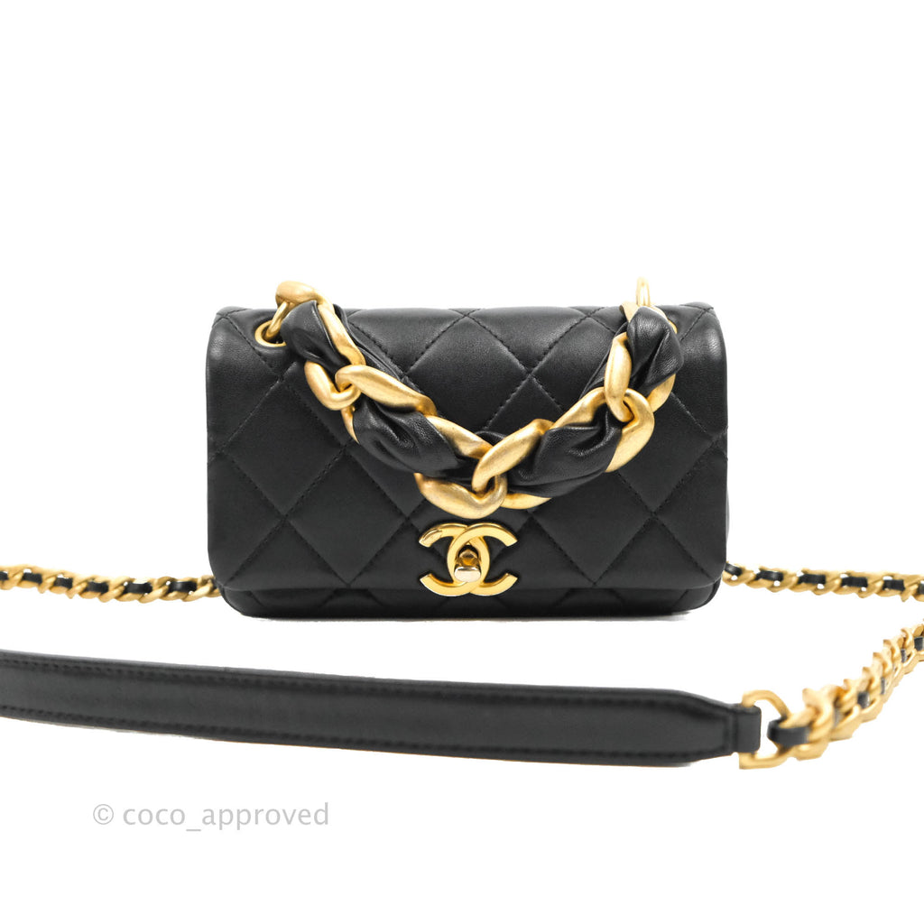 Chanel Entwined Chain Bag Black Lambskin Aged Gold Hardware
