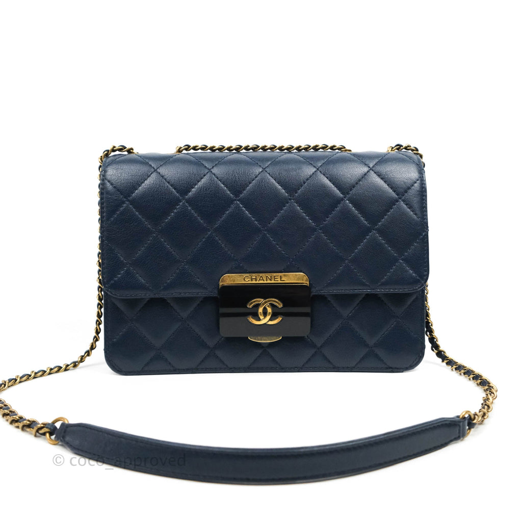 Chanel Beauty Lock Flap Bag Navy Sheepskin Aged Gold Hardware