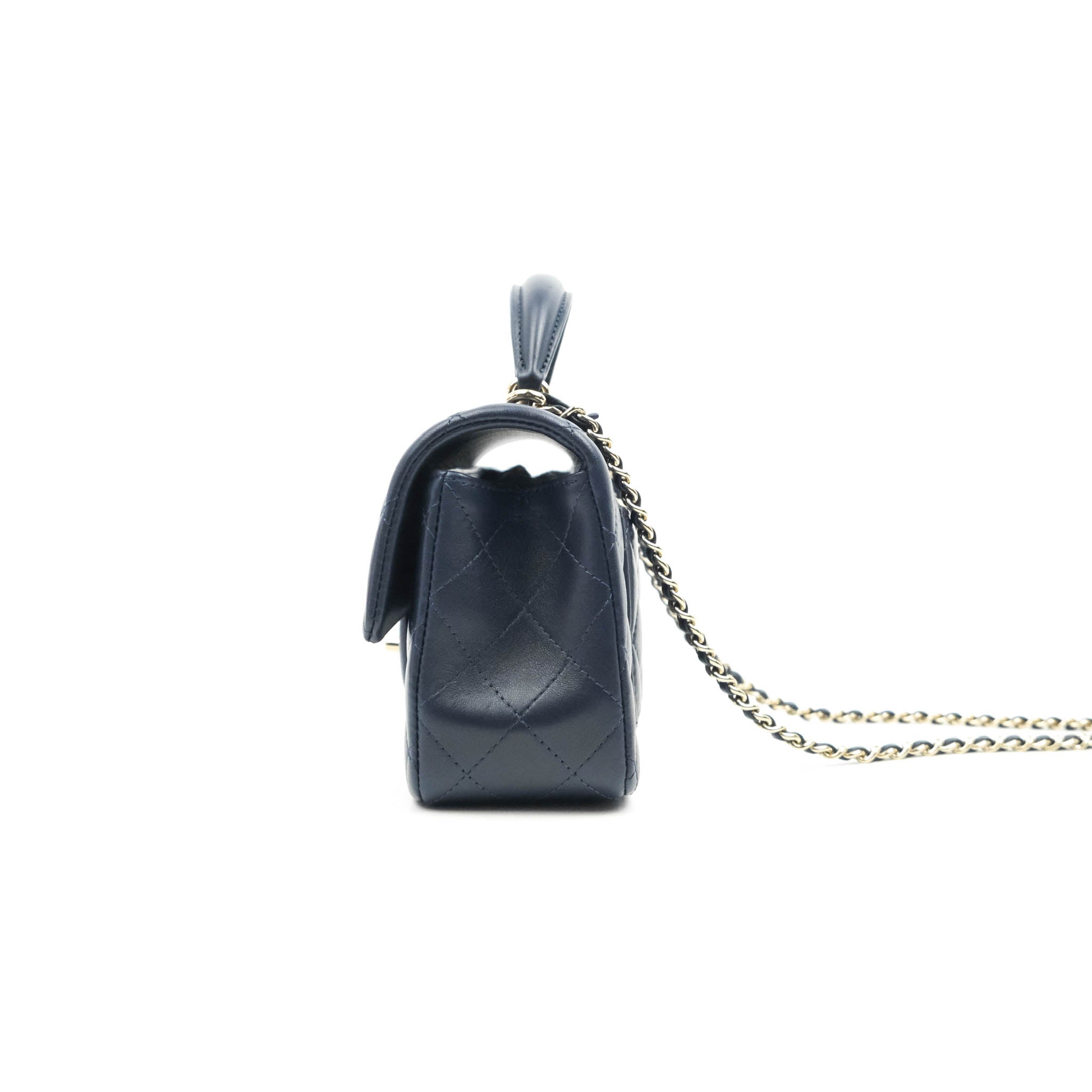 Chanel Top Handle Mini Rectangular Flap Bag Navy Lambskin Gold Hardwar –  Coco Approved Studio