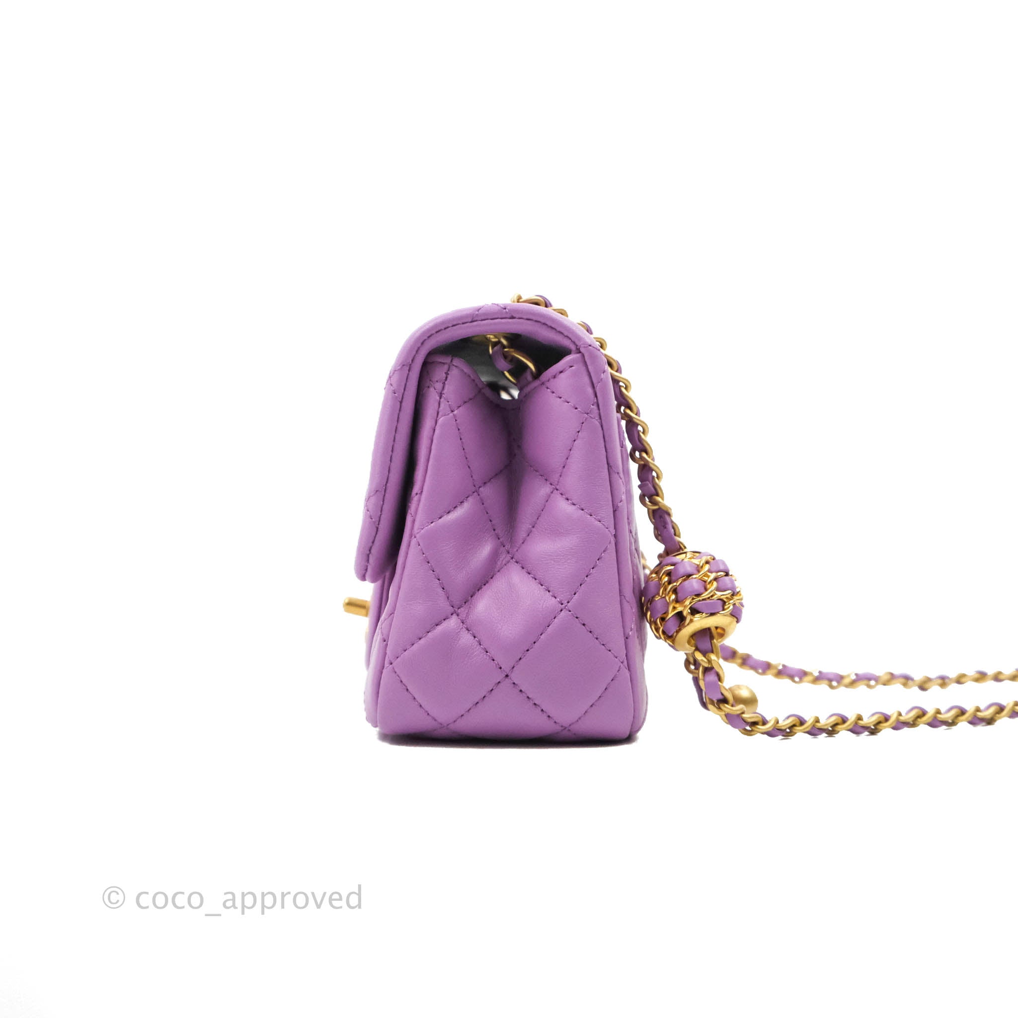 Chanel Mini Square Pearl Crush Quilted Purple Lambskin Aged Gold Hardw –  Coco Approved Studio