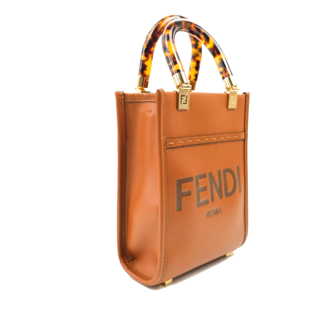 Fendi Mini Sunshine Shopper Bag Brown Tortoiseshell-effect Handle