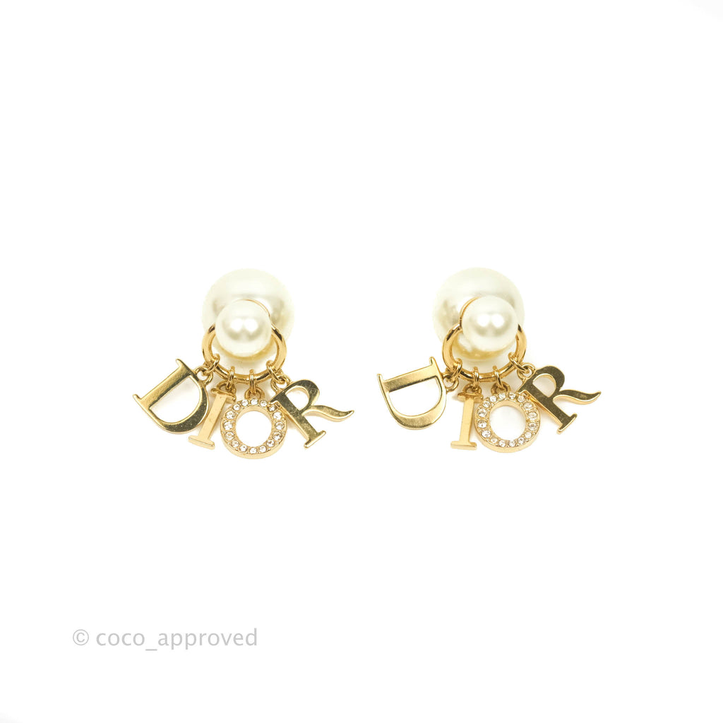 Dior Tribales Pearl Crystal D.I.O.R. Earrings Gold Tone Rich text editor