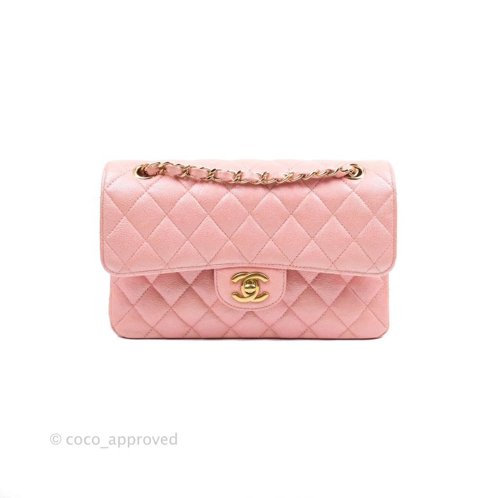 Chanel Small Classic Quilted Flap Iridescent Pink Caviar Gold Hardware