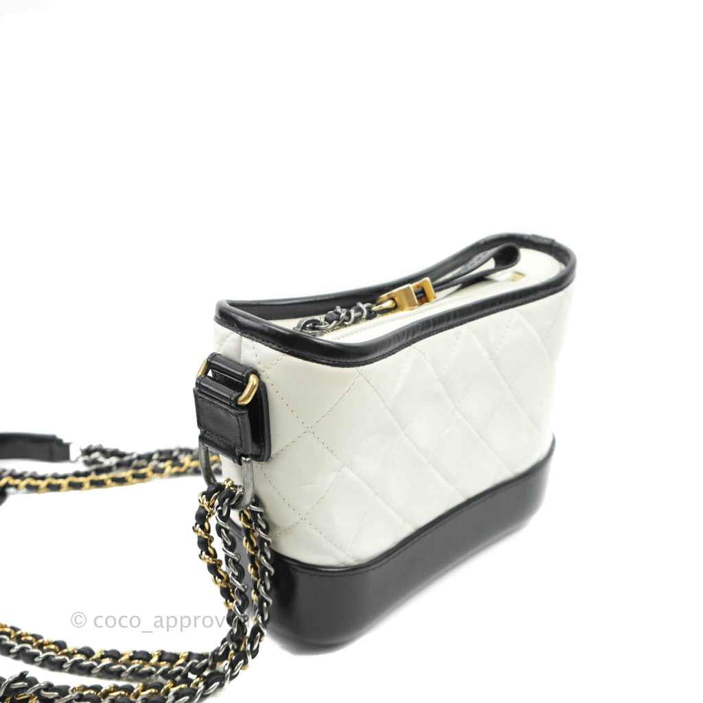 Chanel Quilted Small Gabrielle Hobo White Black Calfskin Mixed Hardware