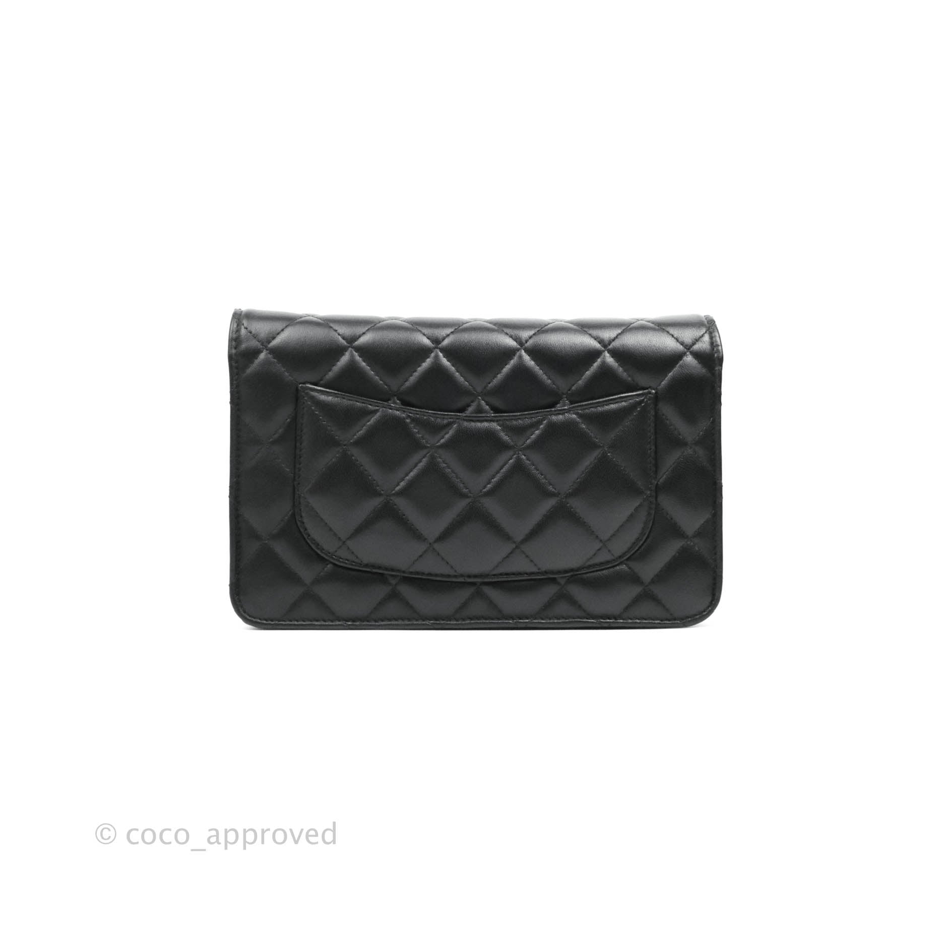 CHANEL Lambskin Quilted Chanel 19 Wallet On Chain WOC Dark Brown 946752