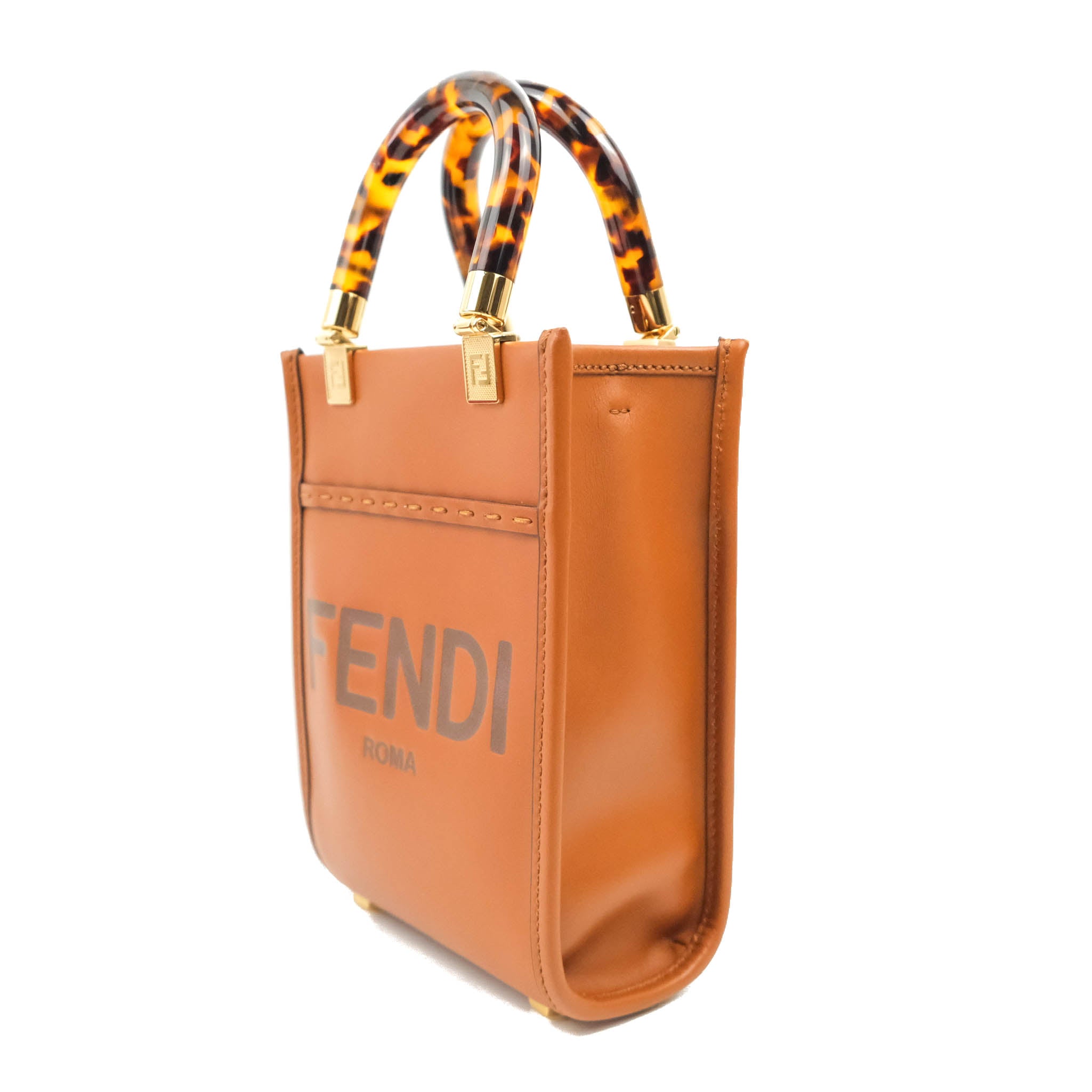 FENDI Fendace Mini Sunshine Shopper Tote Bag in Calfskin & Plexiglass  Brown Gold