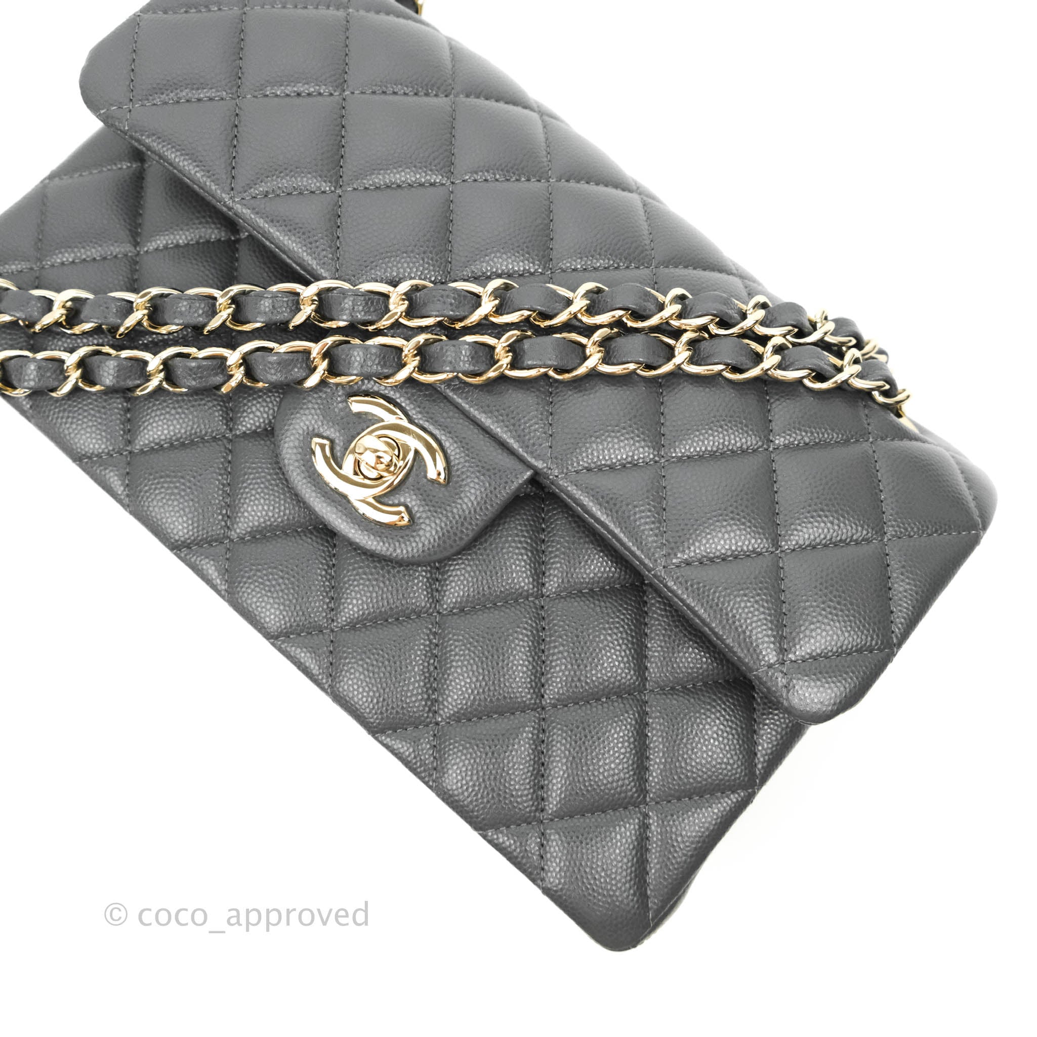 Chanel Classic Medium Double Flap 21A Gray/Grey Quilted Caviar