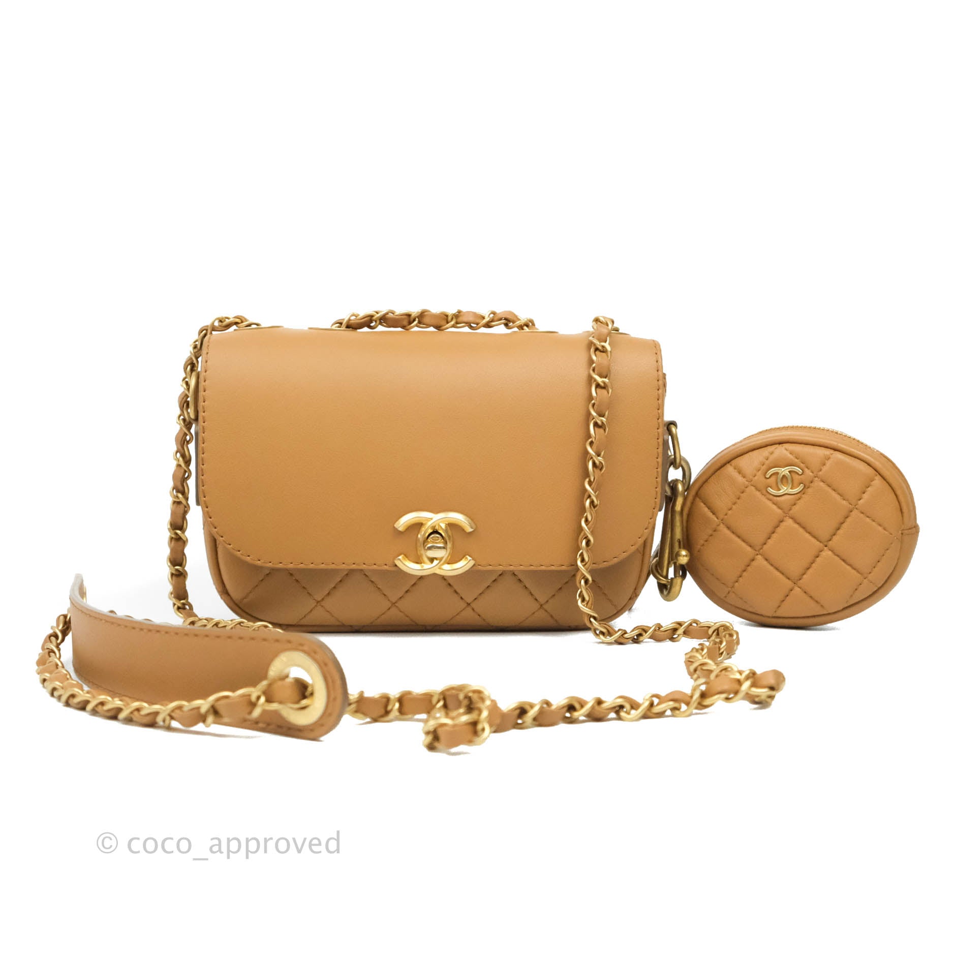 Chanel Quilted Flap With Coin Purse Caramel Calfskin Aged Gold