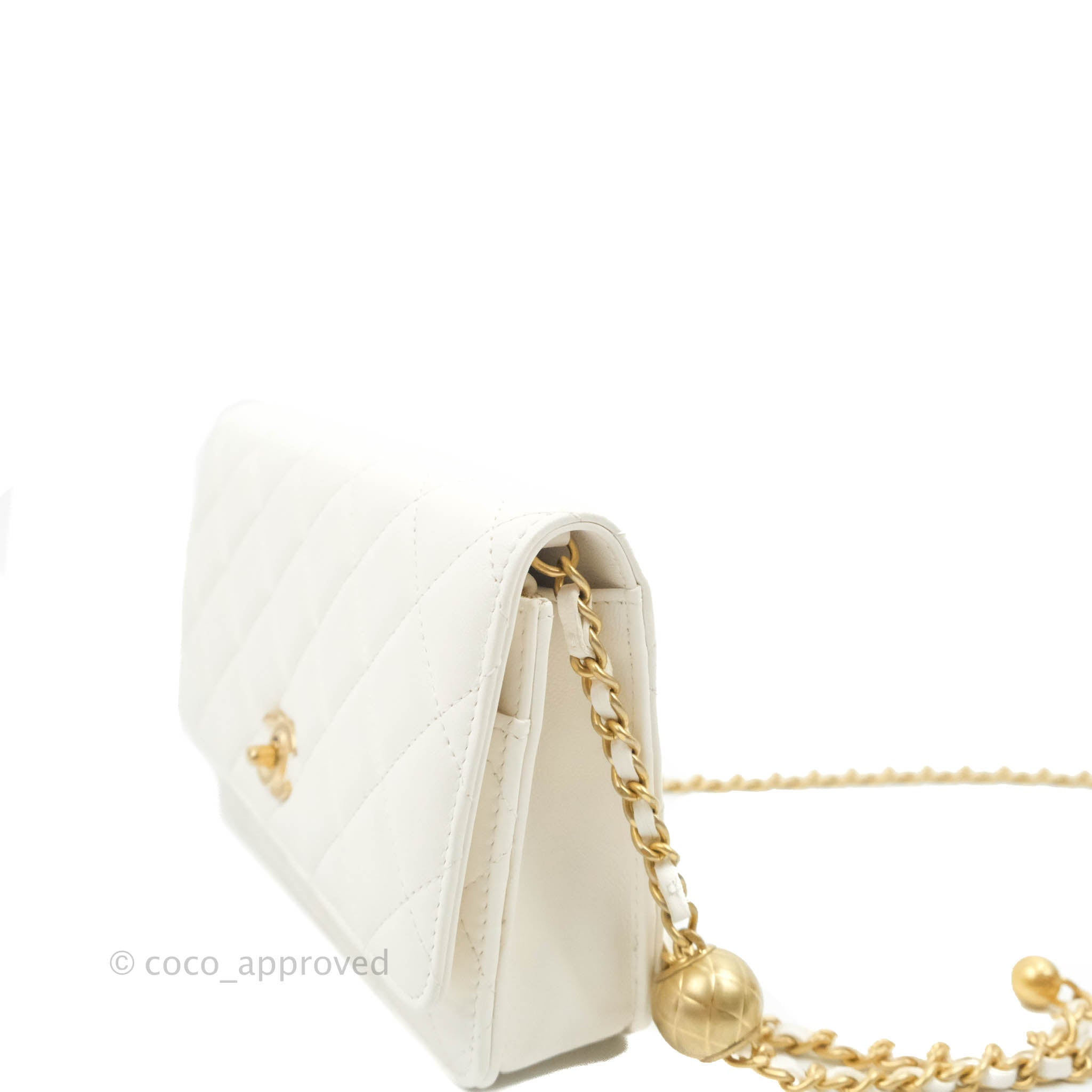 CHANEL Lambskin Quilted CC Pearl Crush Wallet on Chain WOC White