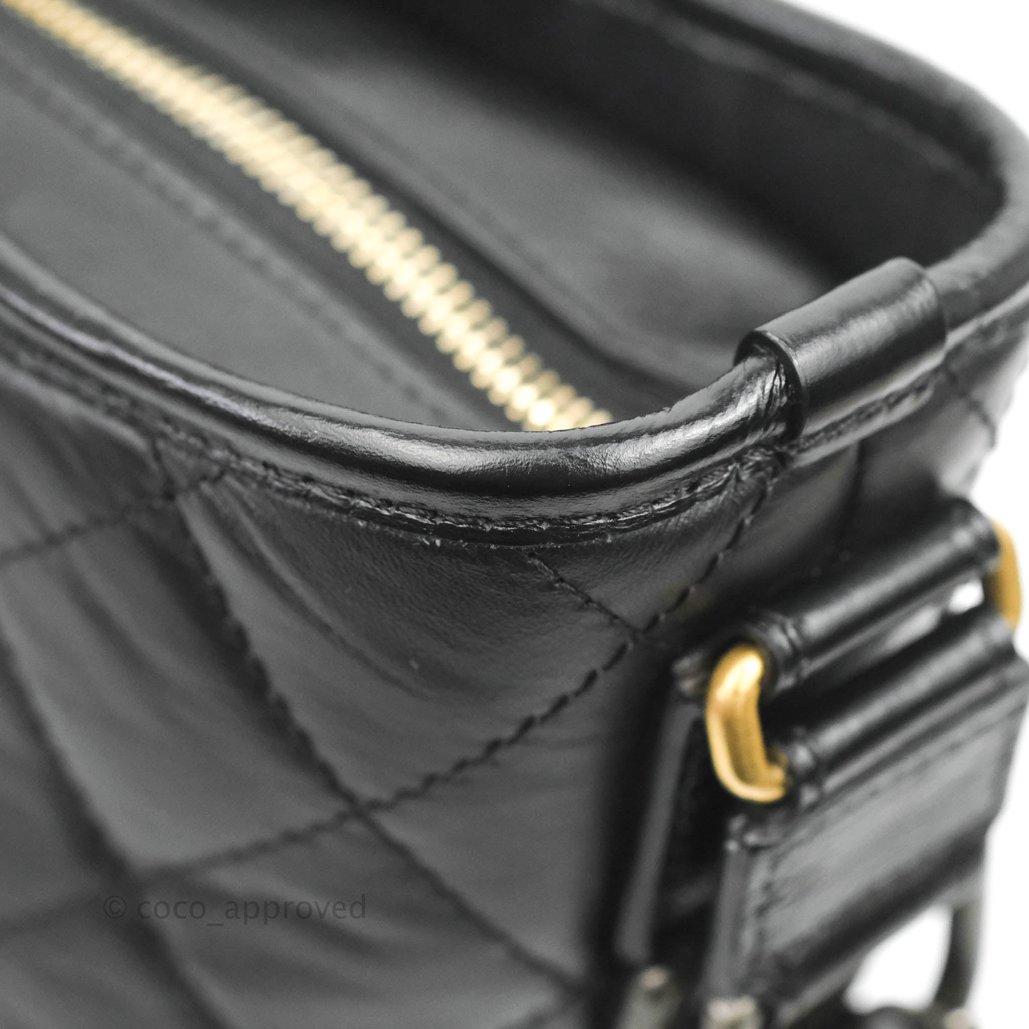 Black Chevron Quilted Aged Calfskin Small Gabrielle Hobo Gold and Ruthenium  Hardware, 2018