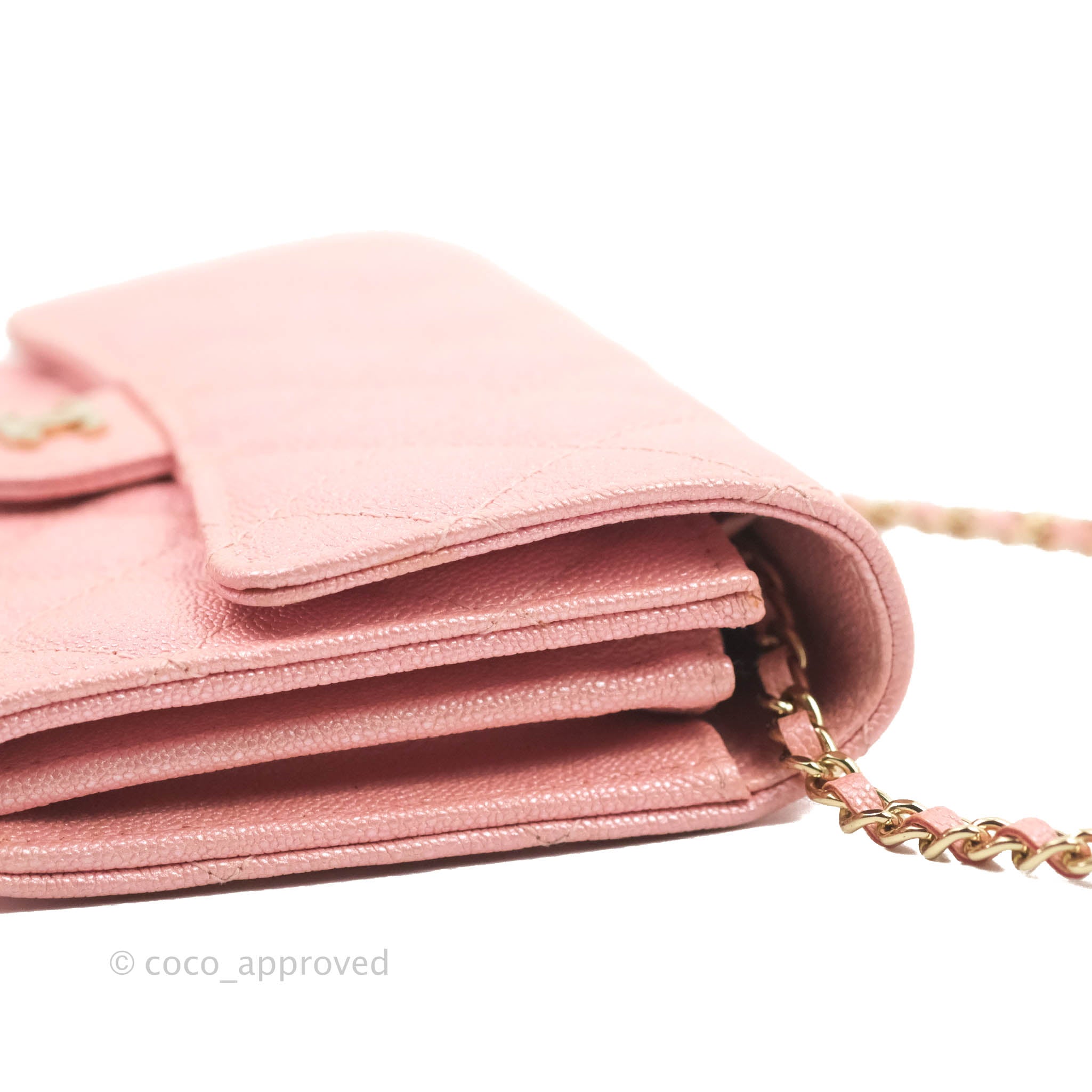 Chanel Mini Quilted Wallet On Chain WOC Caviar Iridescent Pink
