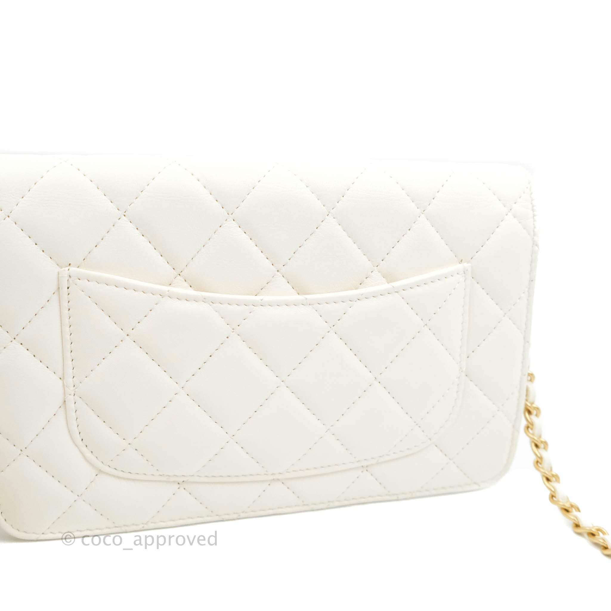 CHANEL Lambskin Quilted CC Pearl Crush Wallet on Chain WOC White 1299495