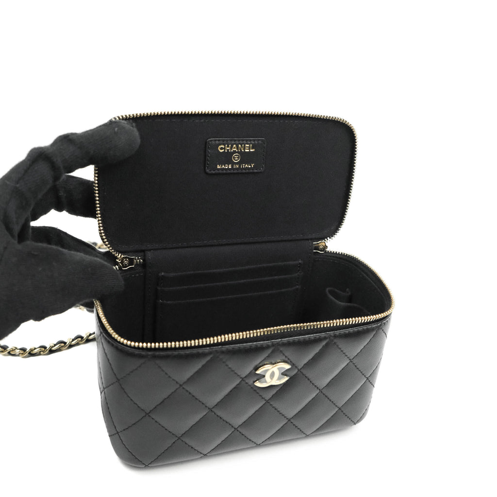 Chanel Vanity Rectangular Top Handle Black Lambskin Gold Hardware