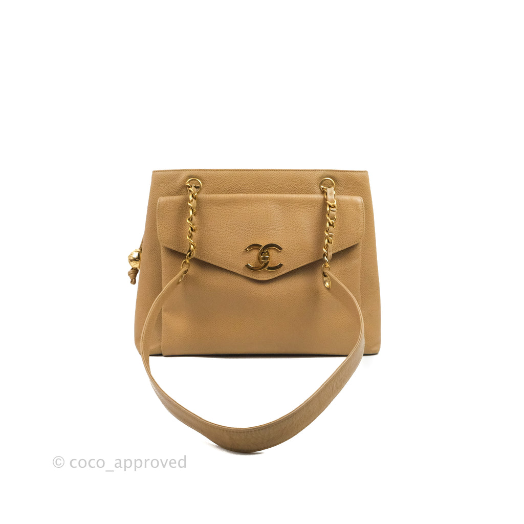 Chanel Vintage Tote Beige Caviar 24K Gold Hardware – Coco Approved Studio