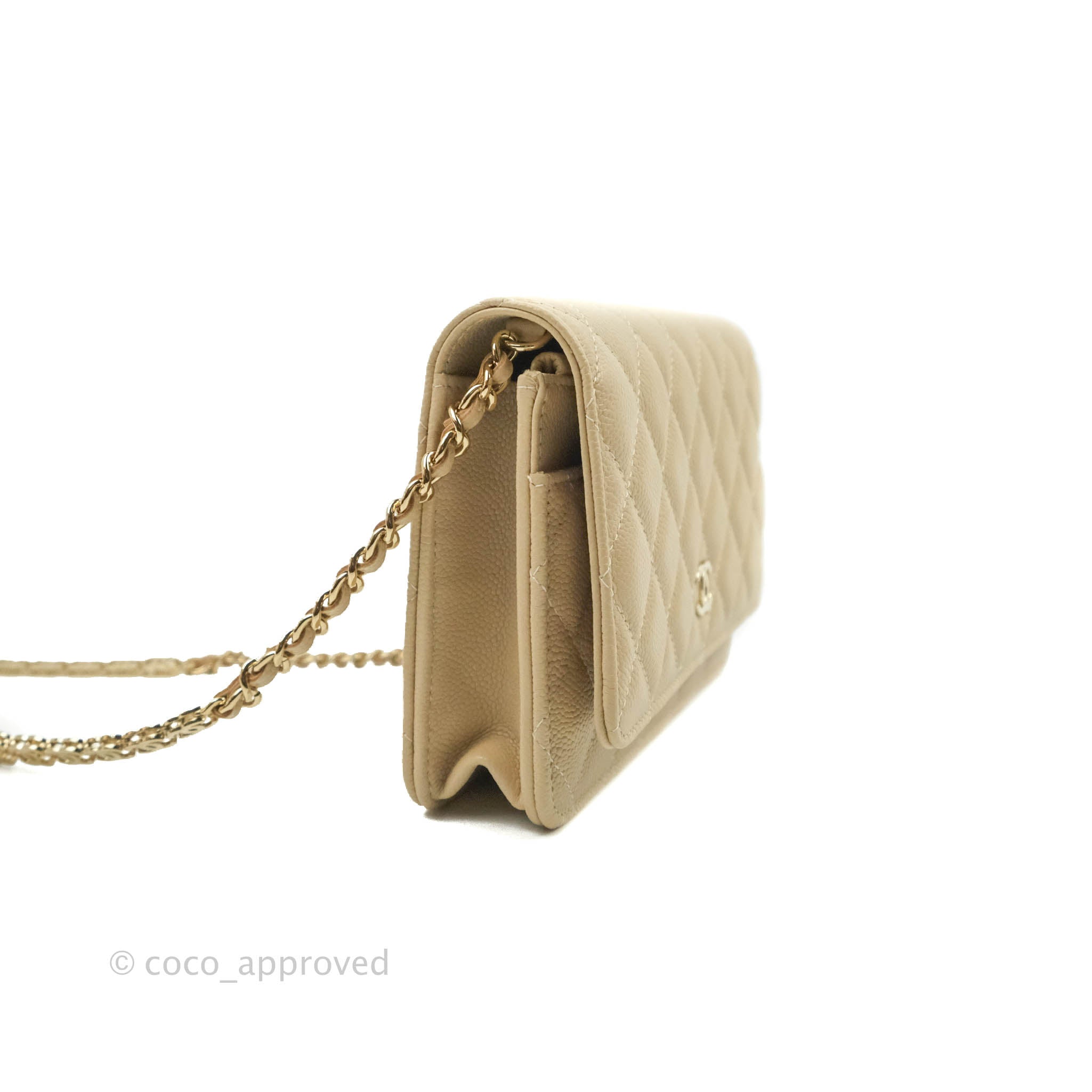Chanel Patent Leather Wallet on Chain Crossbody Bag Beige