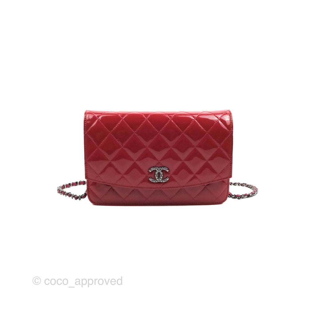 Chanel Wallet on Chain WOC Quilted Red Patent Ruthenium Hardware