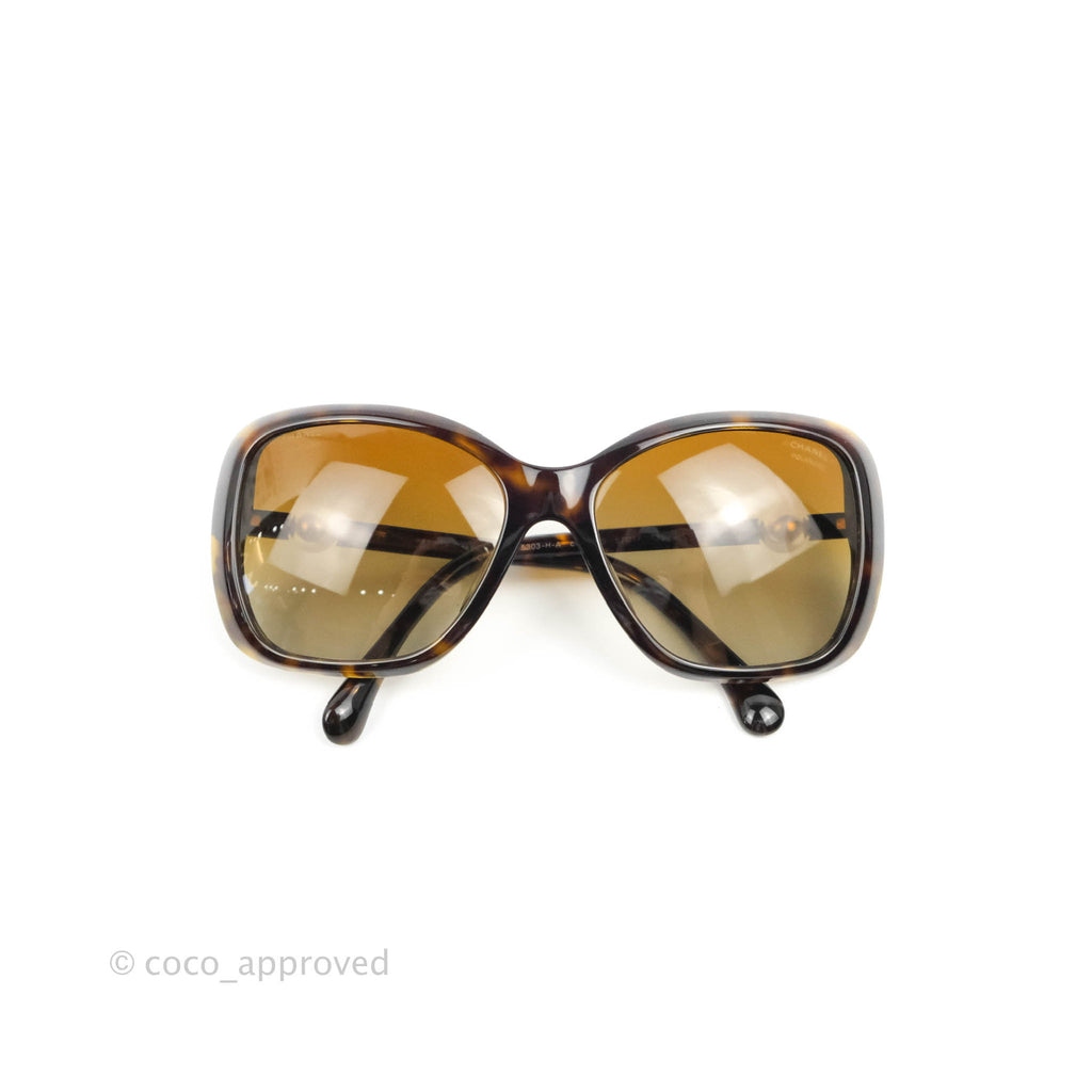 Chanel Tortoise Shell Oversized Frame Pearl CC Sunglasses