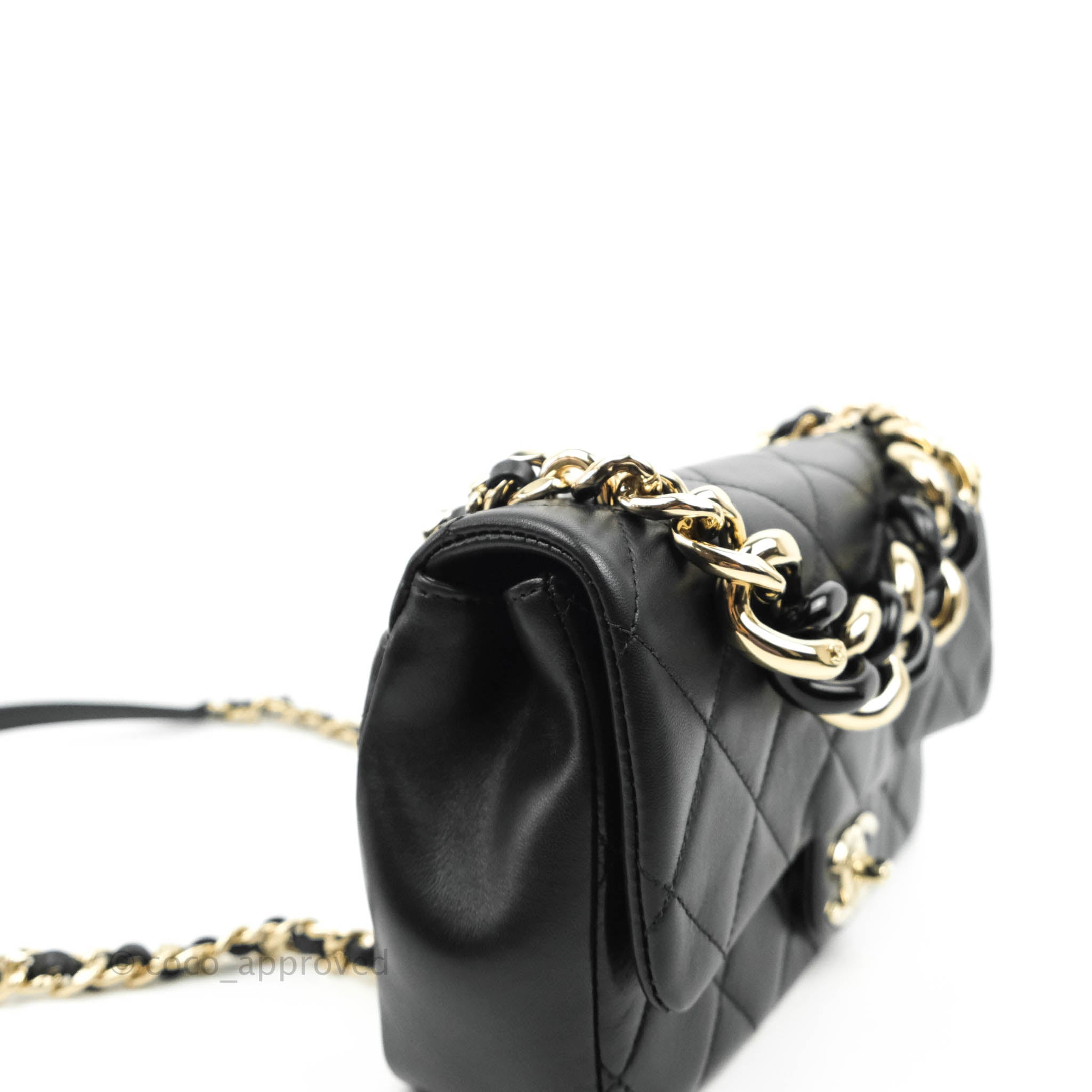 Chanel Quilted Large Resin Bi-Color Chain Flap Bag Black Lambskin – Coco  Approved Studio