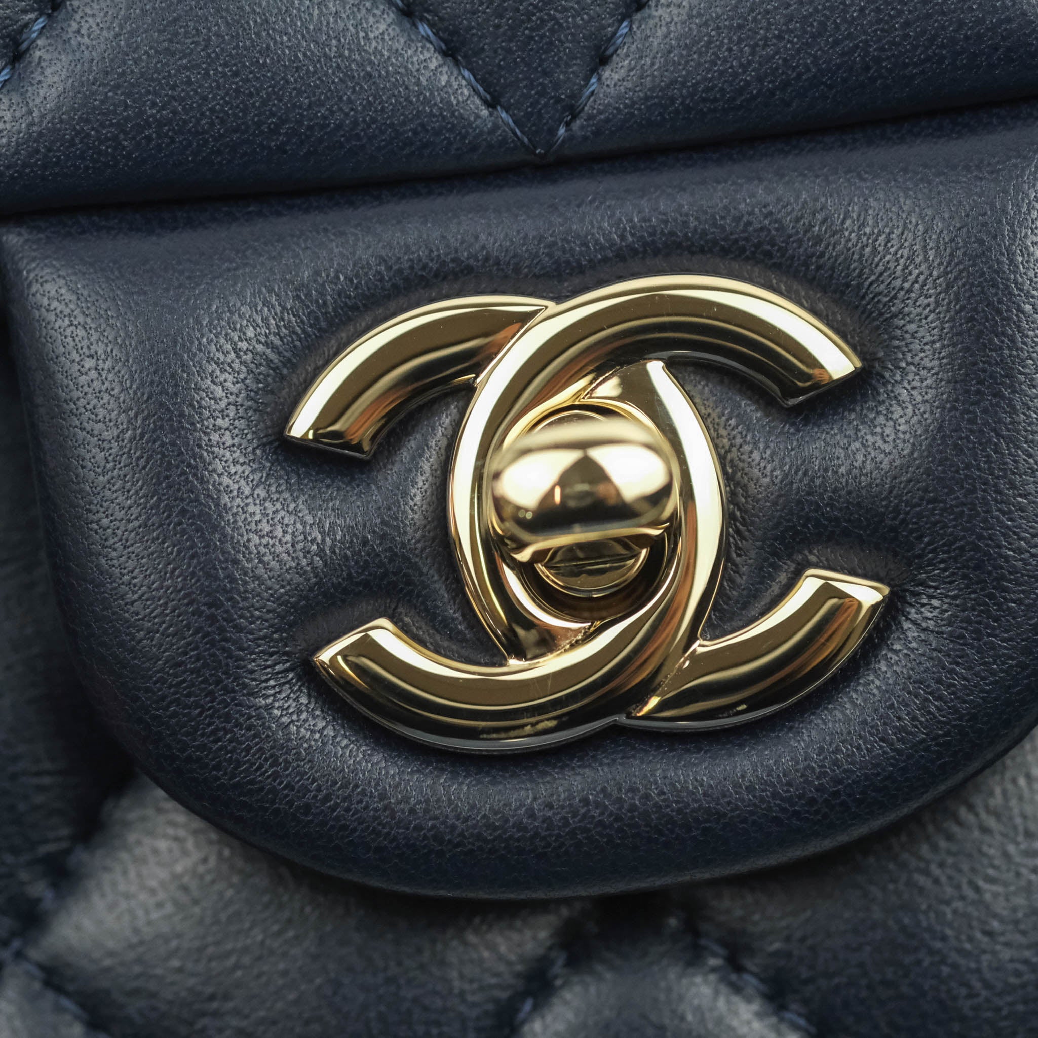 Chanel Top Handle Mini Rectangular Flap Bag Navy Lambskin Gold