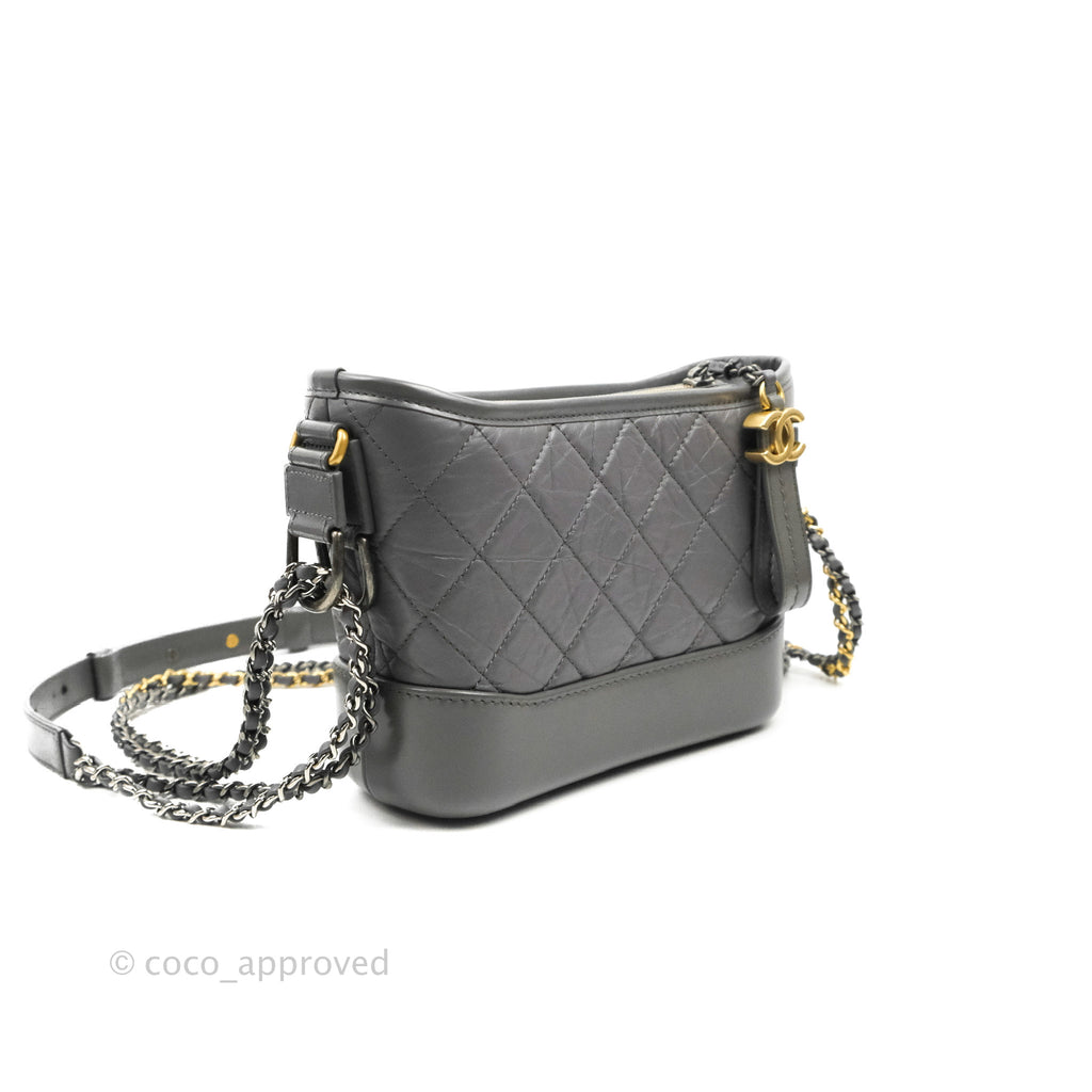 Chanel Quilted Small Gabrielle Hobo Grey Calfskin Mixed Hardware