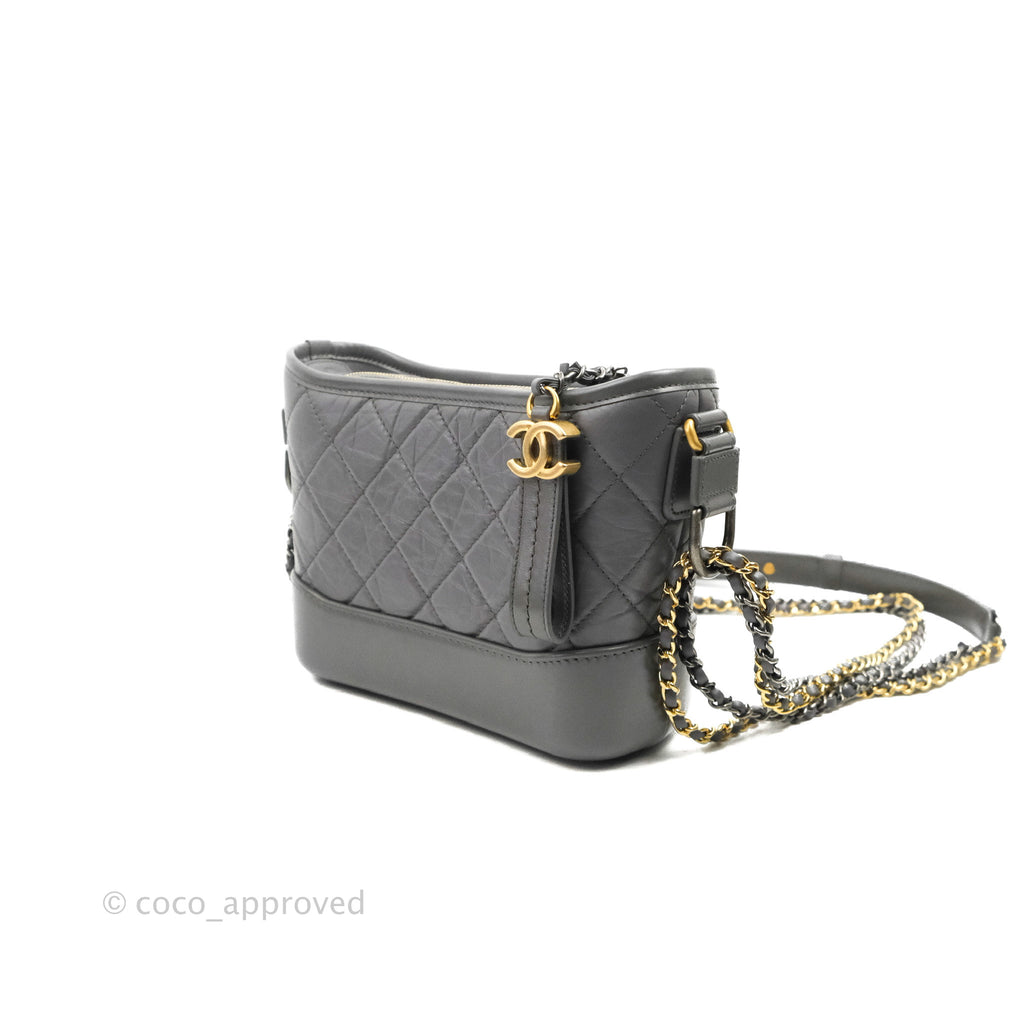 Chanel Quilted Small Gabrielle Hobo Grey Calfskin Mixed Hardware