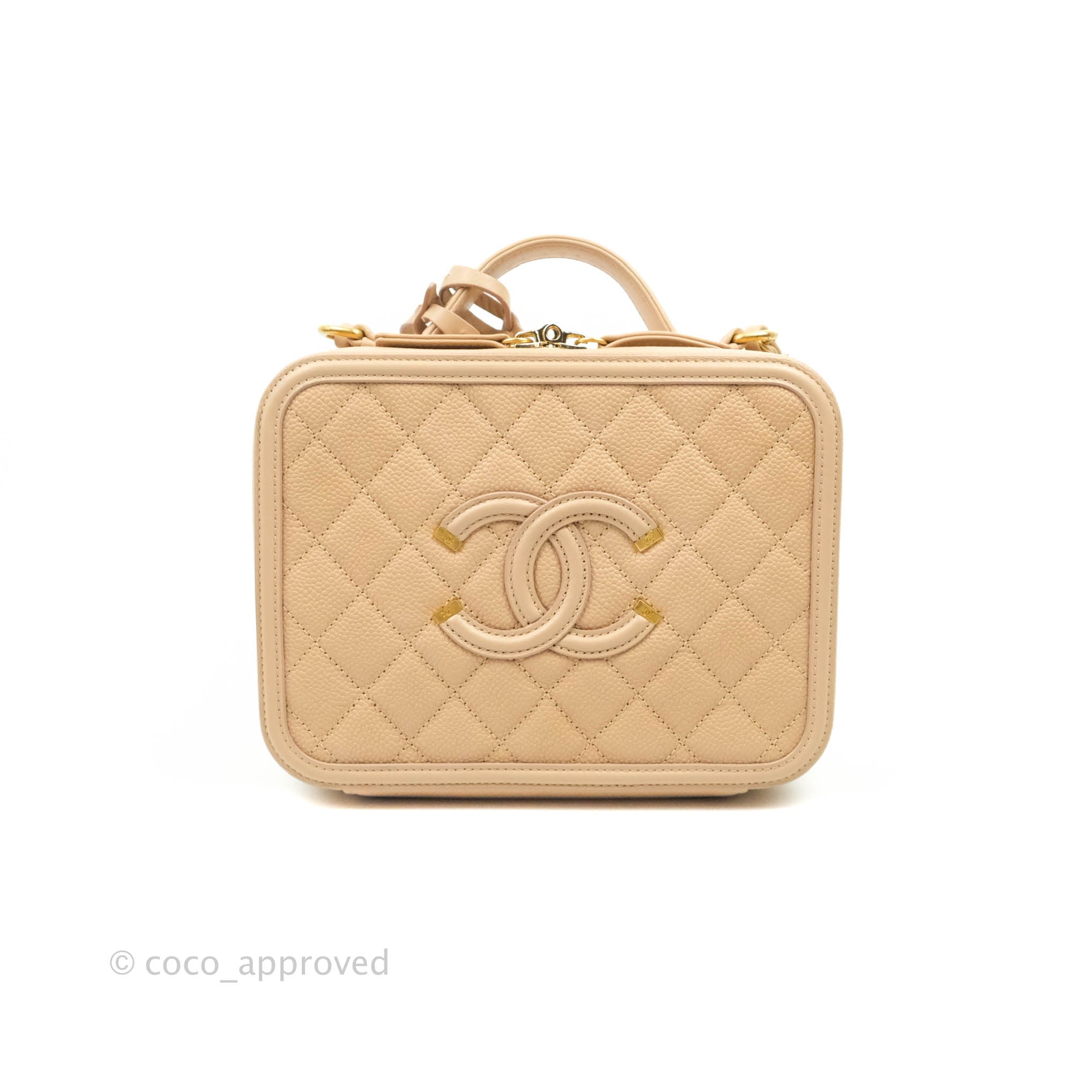 CHANEL Caviar Quilted Small CC Filigree Vanity Case Beige 239968