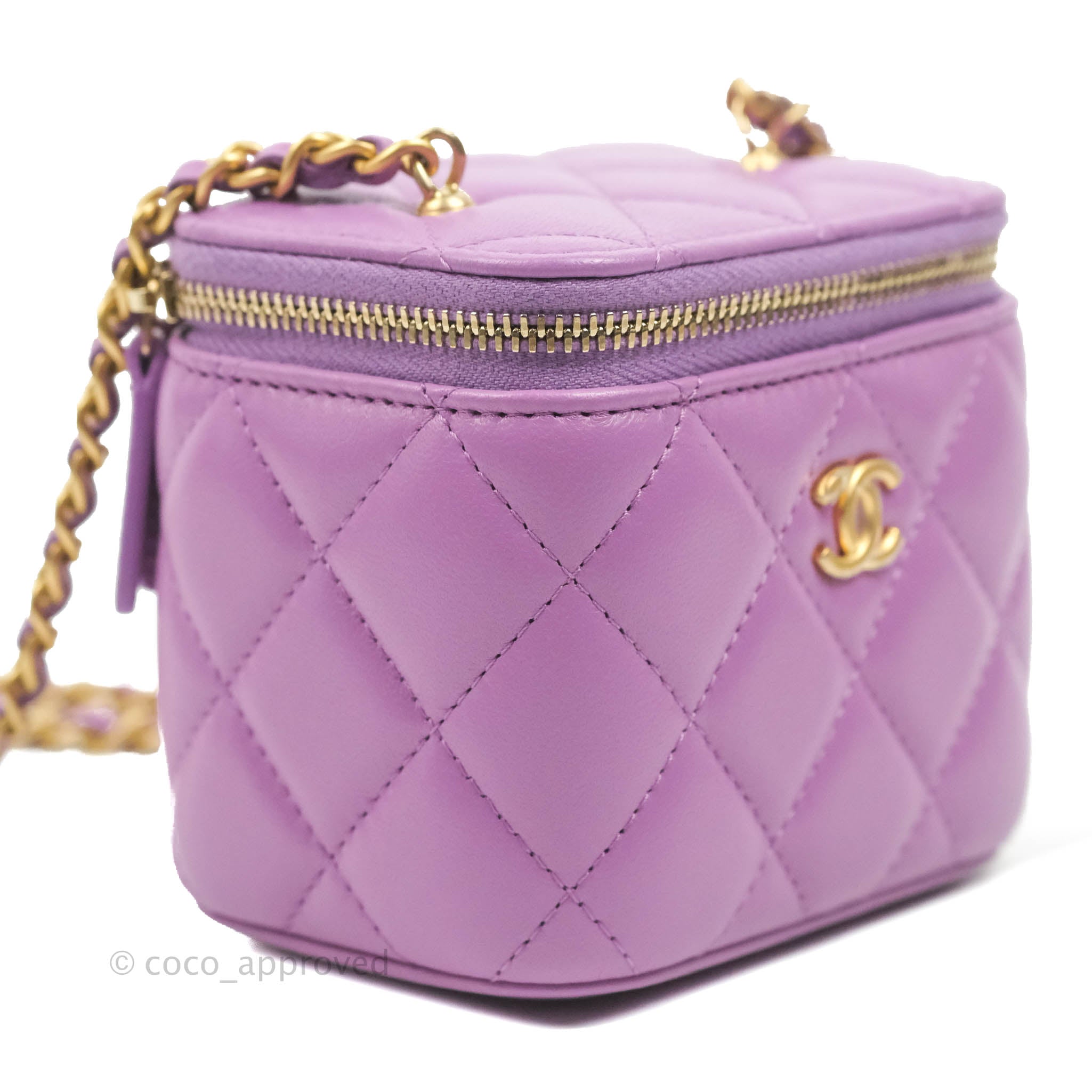 Chanel Classic Mini Pearl Crush Vanity With Chain Purple Lambskin Aged –  Coco Approved Studio