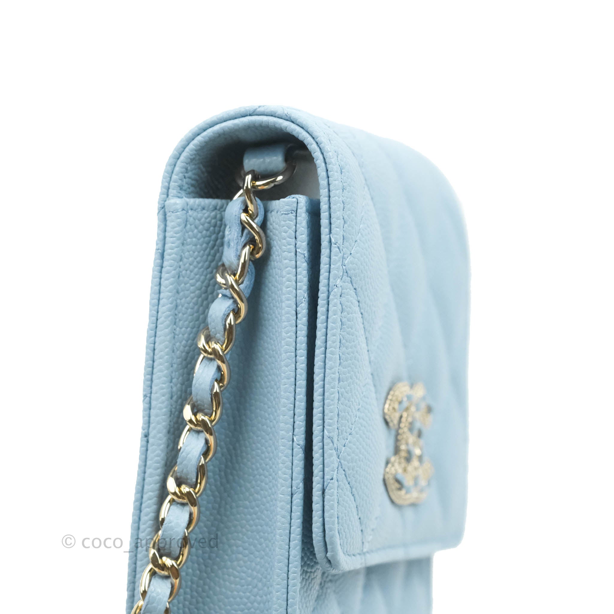 Chanel Phone Holder & Airpods Case with Chain Blue Caviar Gold