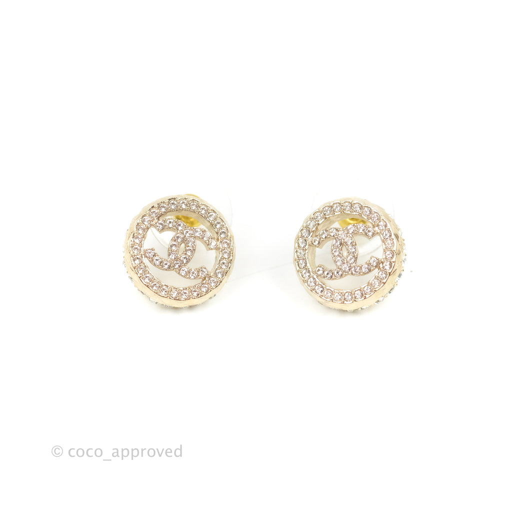 Chanel CC Crystal Round Earrings Gold Tone 22S