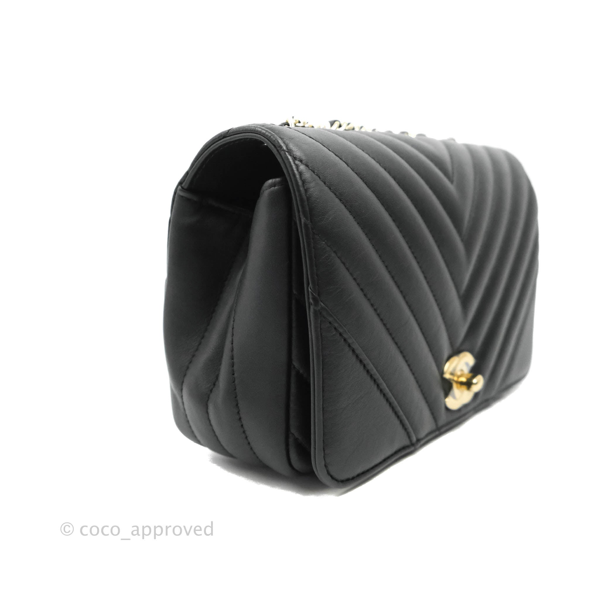Chanel Small Statement Chevron Flap Bag Black Gold Hardware – Coco