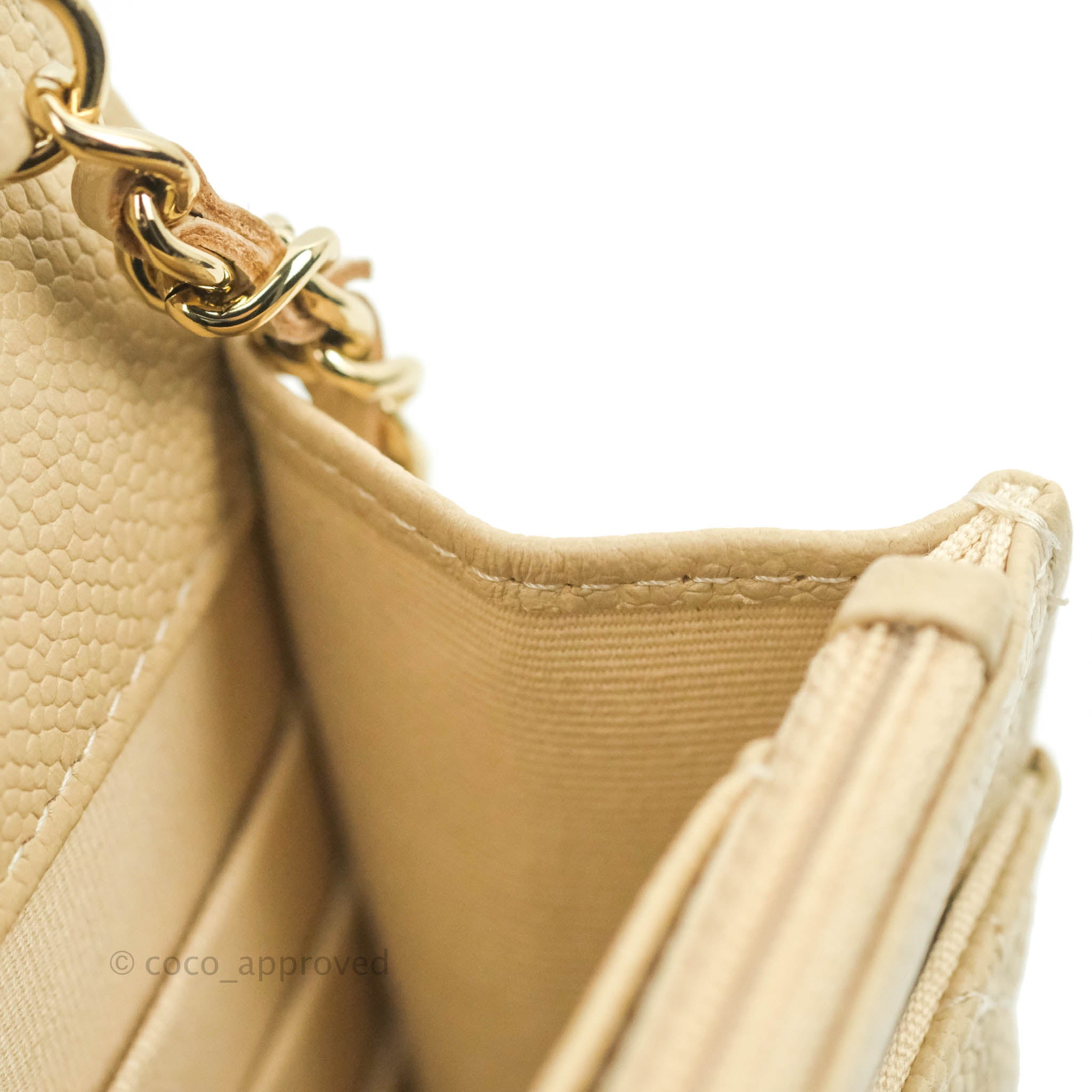 Chanel Quilted Wallet on Chain WOC Beige Caviar Gold Hardware