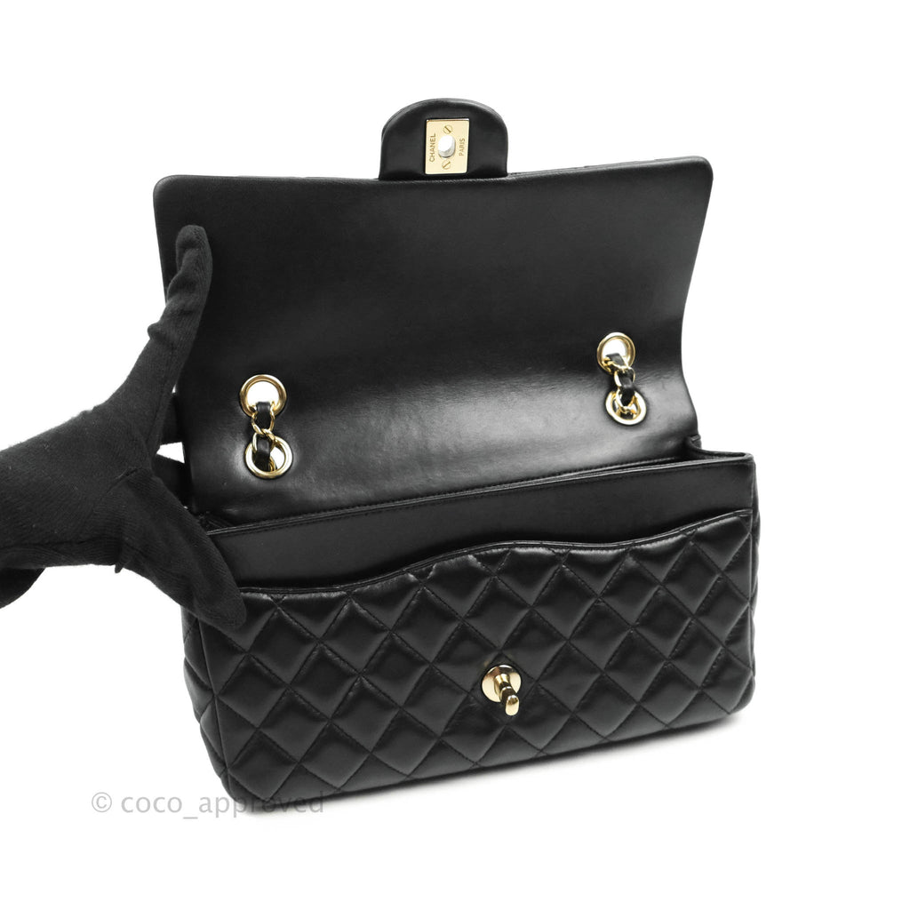 Chanel Classic M/L Medium Flap Bag Valentine Limited Edition Black Lambskin Gold Hardware