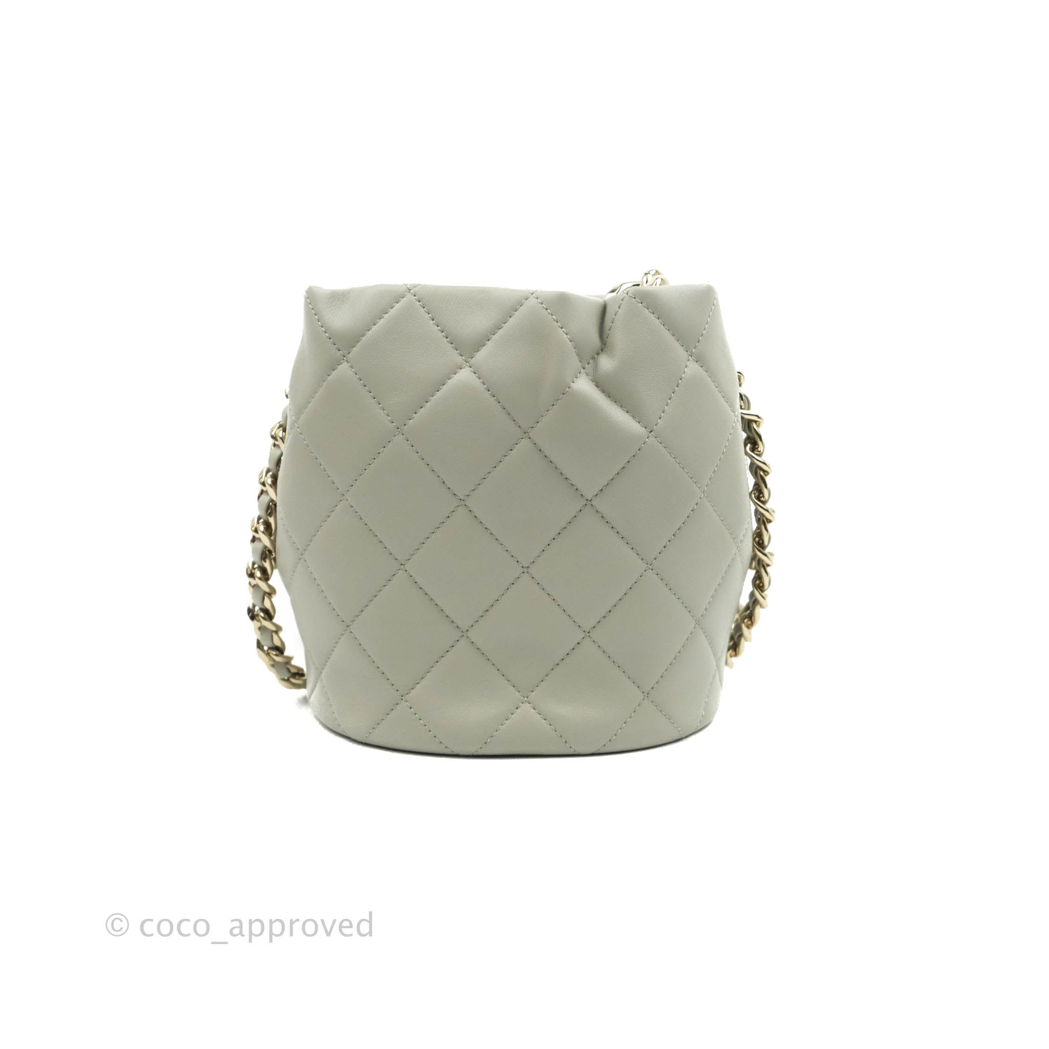 Chanel Quilted Drawstring Bucket Bag Grey Lambskin Gold Hardware 22C – Coco  Approved Studio