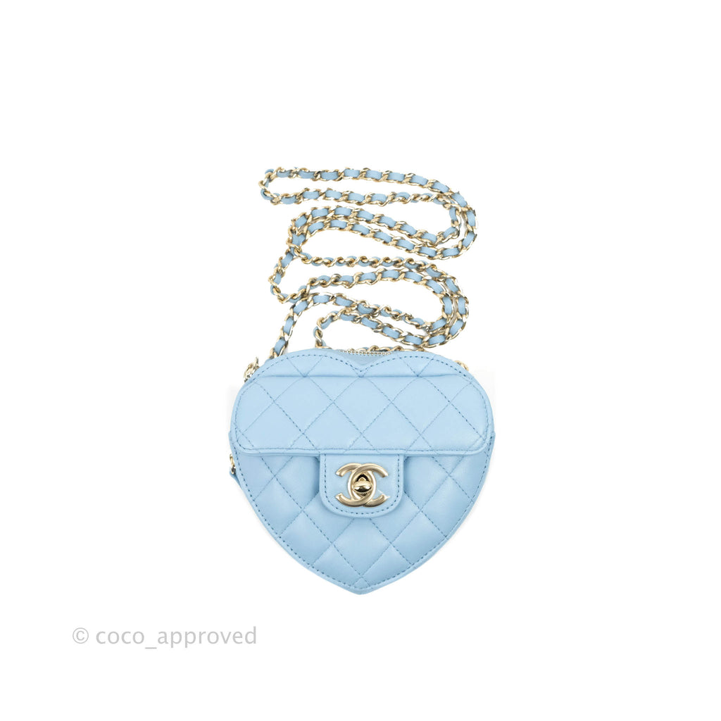 Chanel Small Heart Bag Blue Lambskin Gold Hardware 22S