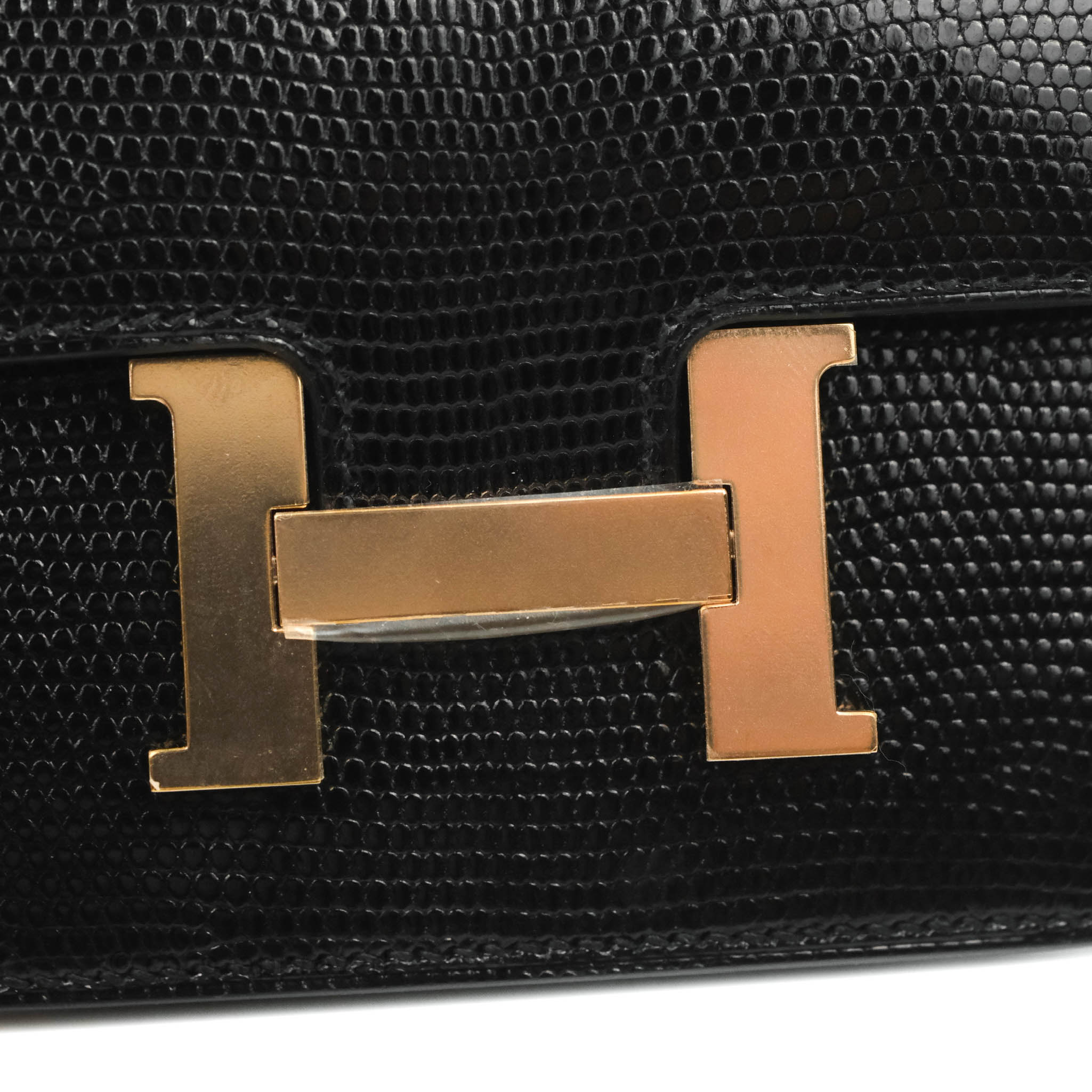 Hermes Constance Slim Wallet Belt Bag Black Lizard Rose Gold Hardware