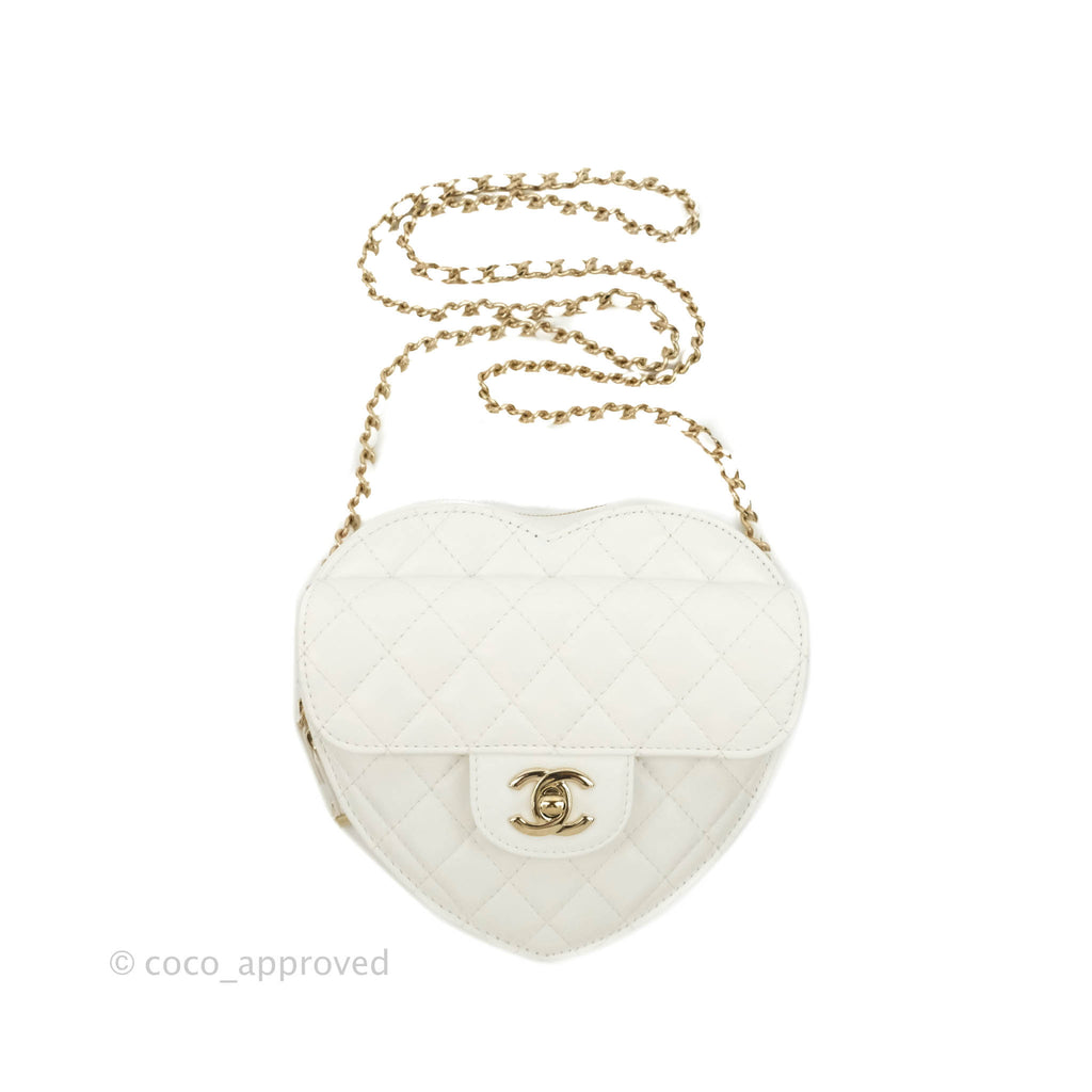 Chanel Large Heart Bag White Lambskin Gold Hardware 22S