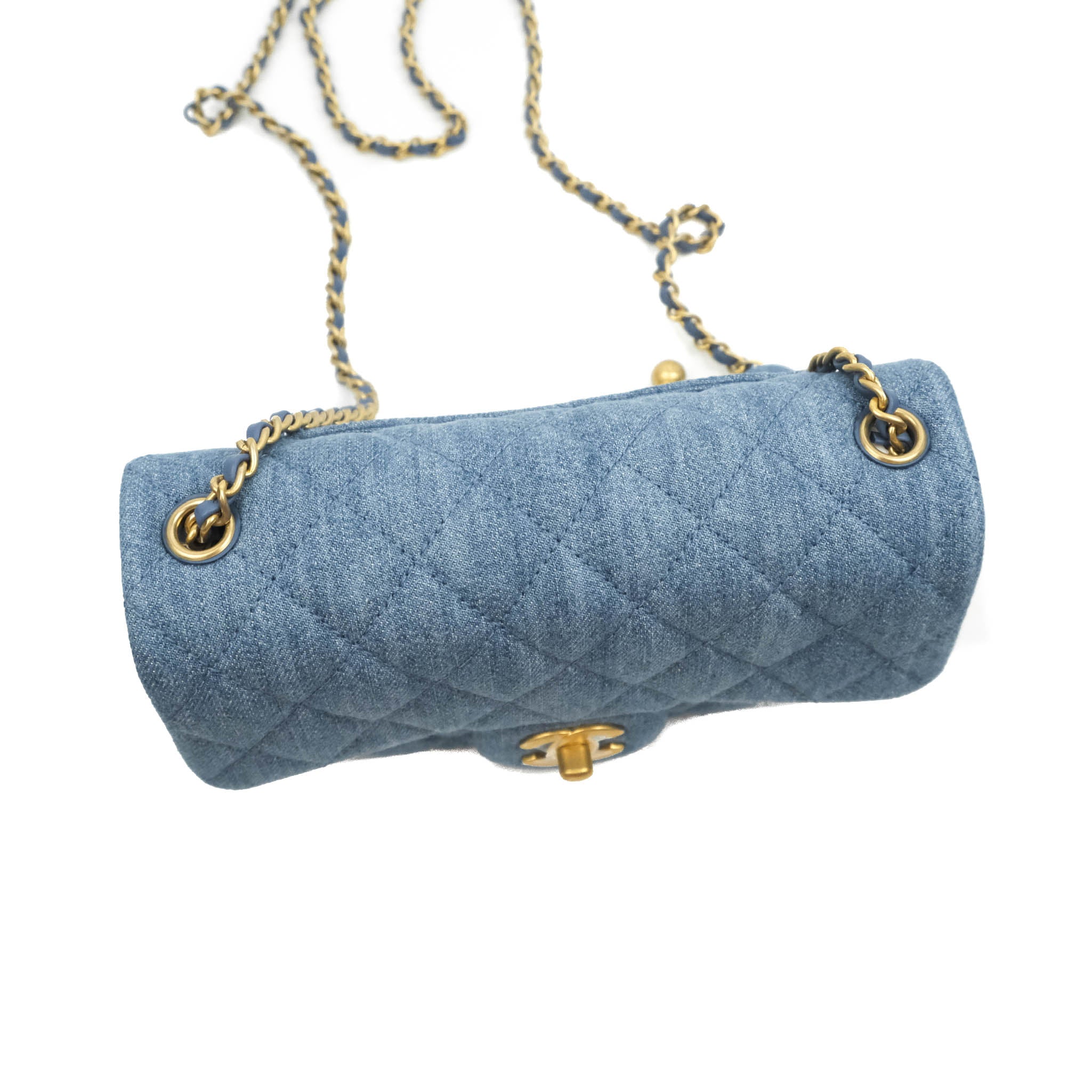 Denim Quilted CC Pearl Mini Rectangular Flap Blue – Trends Luxe