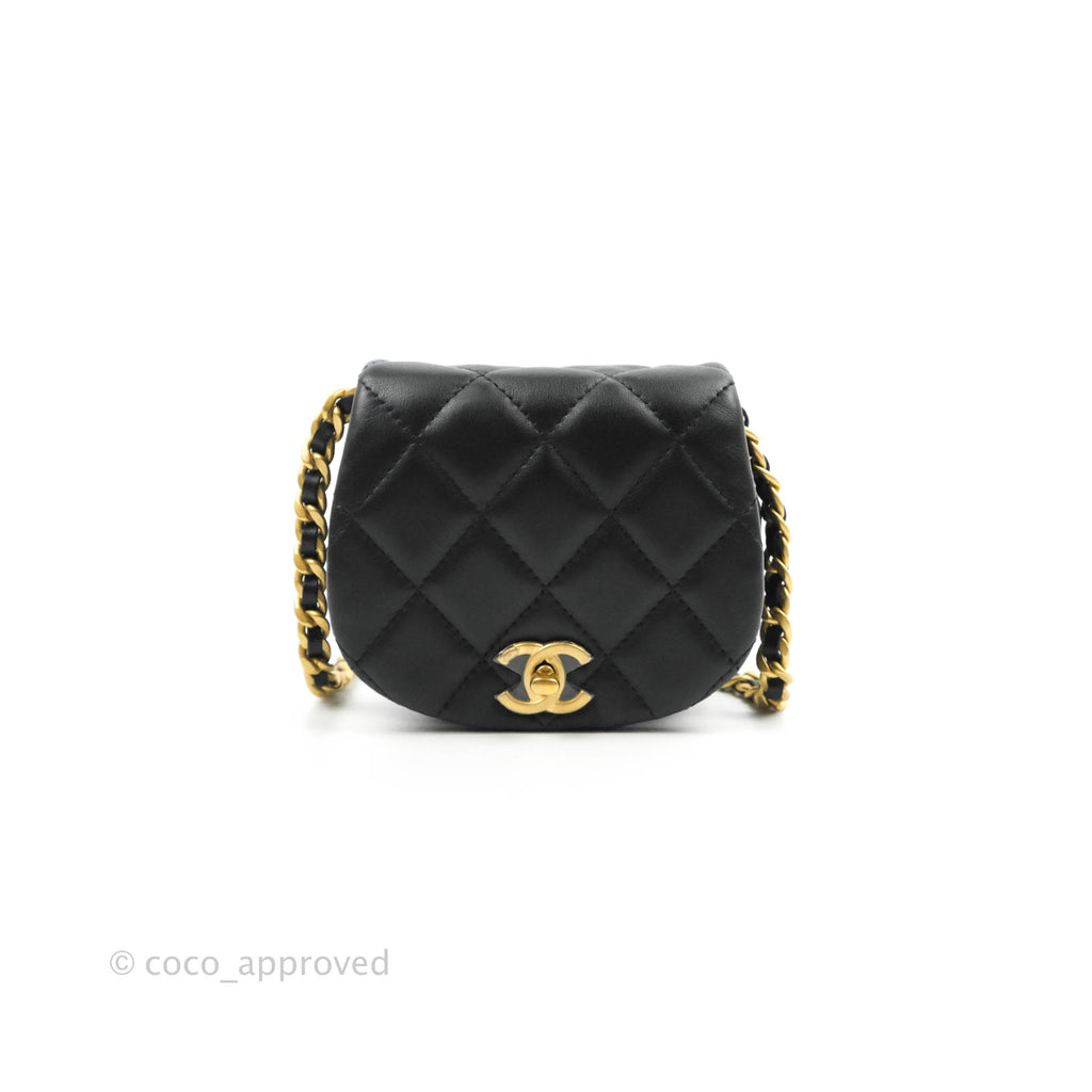 Chanel Mini Clutch with Chain Black Calfskin Aged Gold Hardware