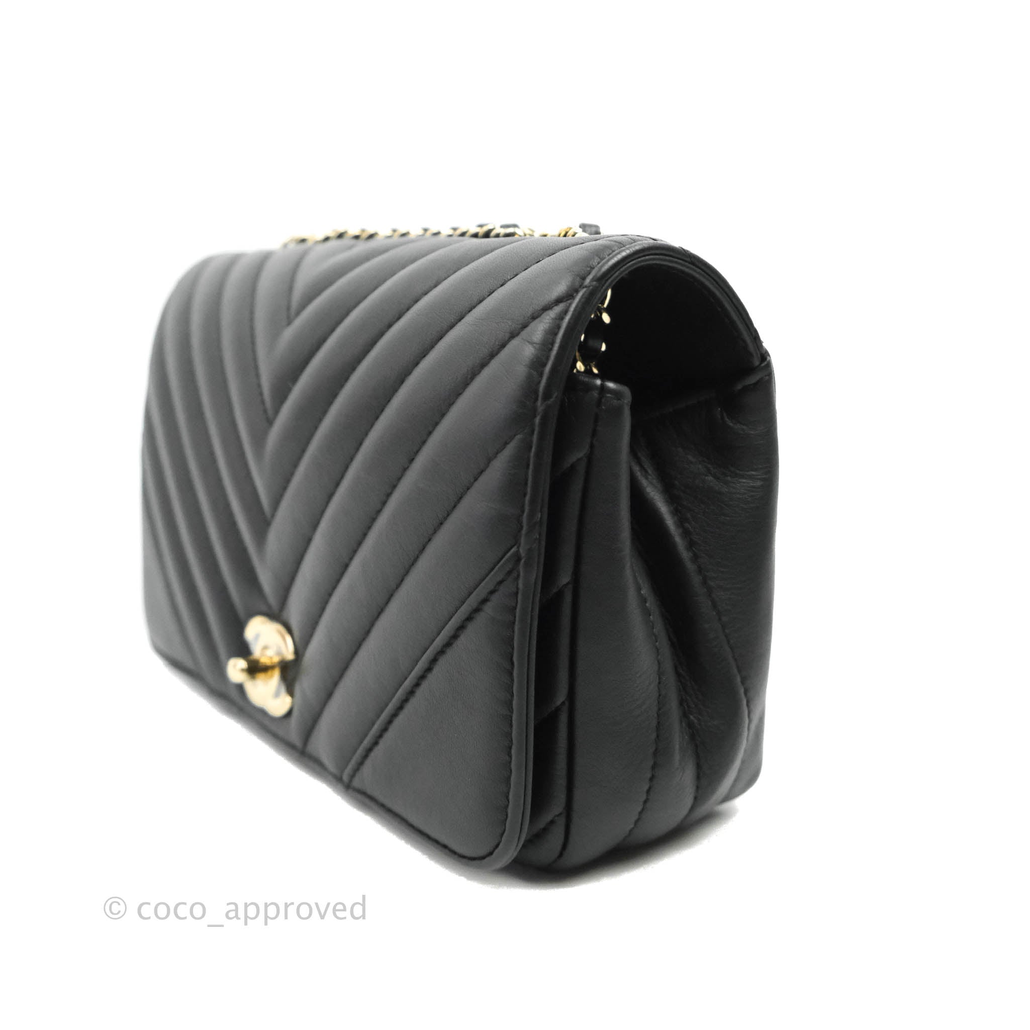 Chanel So Black Classic Double Flap Bag Chevron Crumpled Metallic Patent  Medium Black 844393