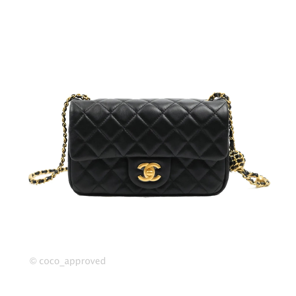 Chanel Mini Rectangular Pearl Crush Quilted Black Lambskin Aged Gold Hardware