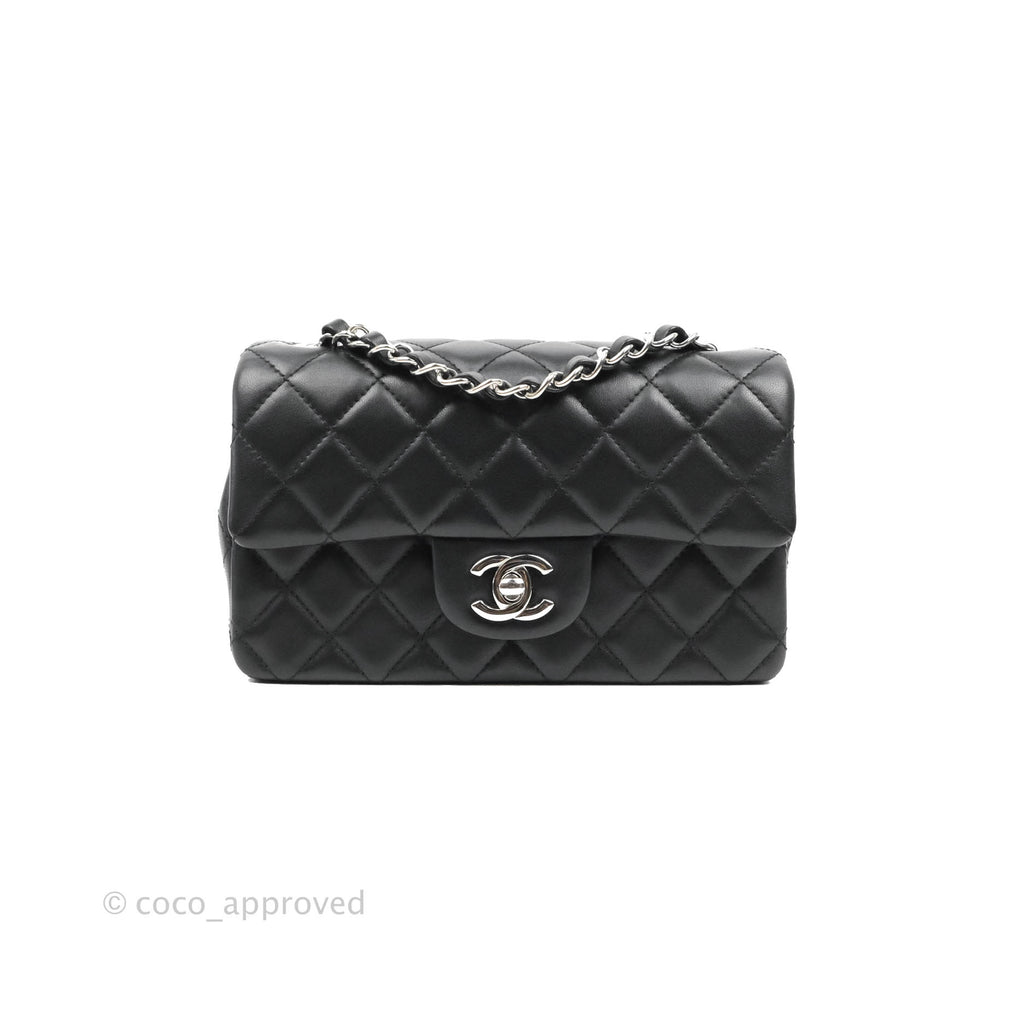 Chanel Quilted Mini Rectangular Flap Black Lambskin Silver Hardware