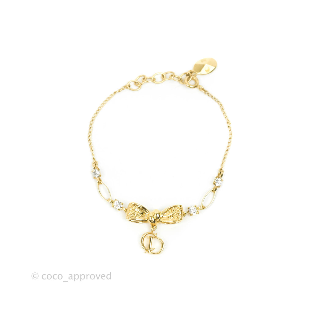 Christian Dior CD Crystal Bow Bracelet Gold Hardware