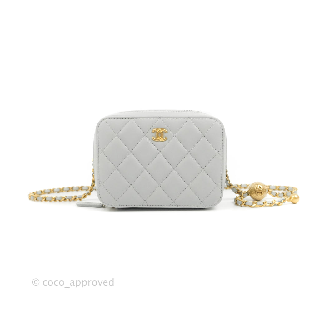 Chanel Pearl Crush Quilted Camera Bag Light Grey Lambskin Aged Gold Hardware