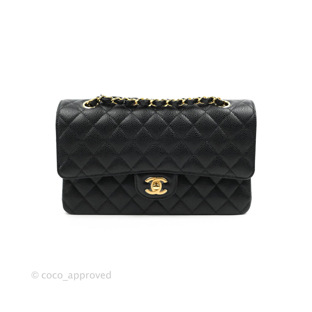 Chanel Classic M/L Medium Double Flap Black Caviar Gold Hardware