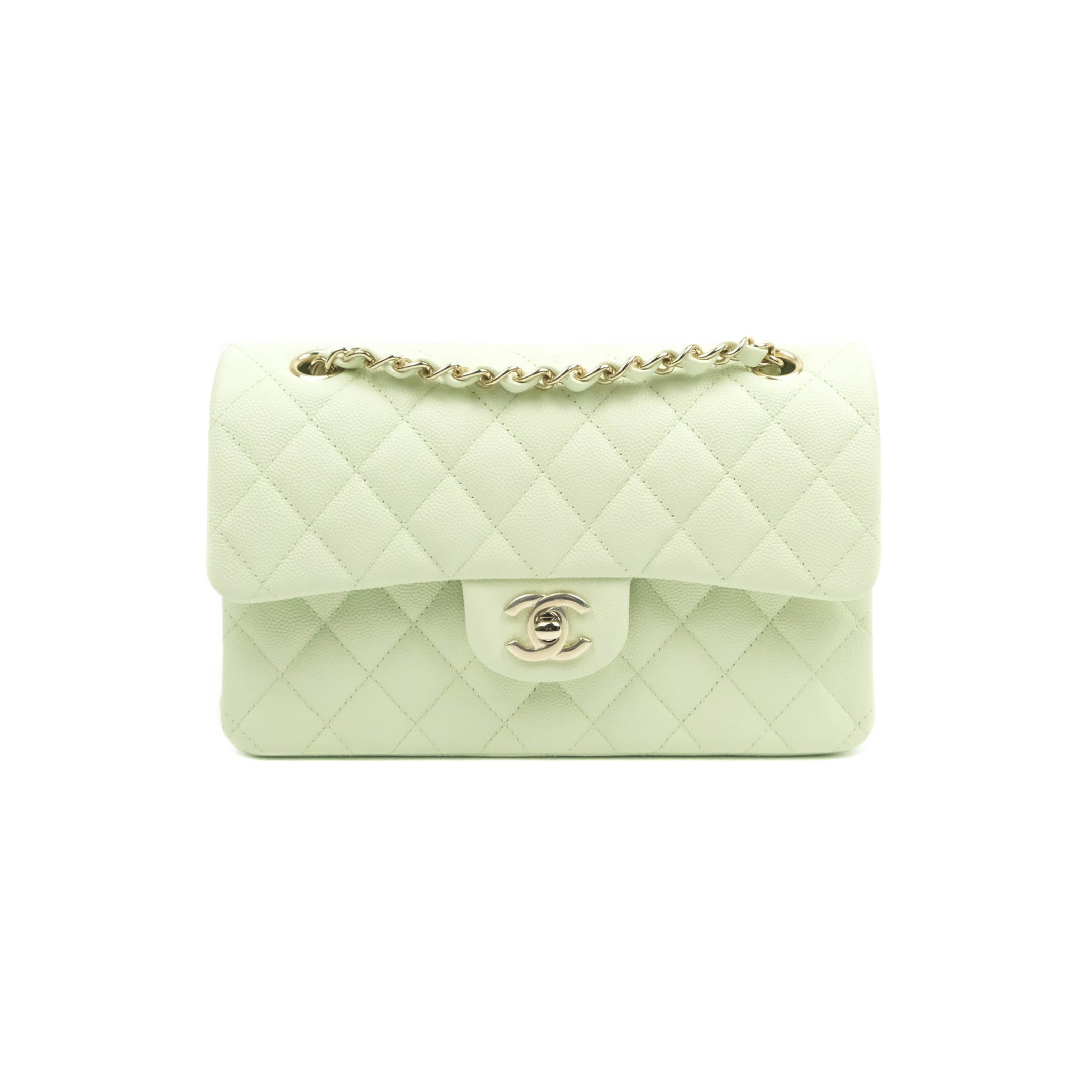 Chanel Small Classic Quilted Flap Mint Green Caviar Gold Hardware 22C