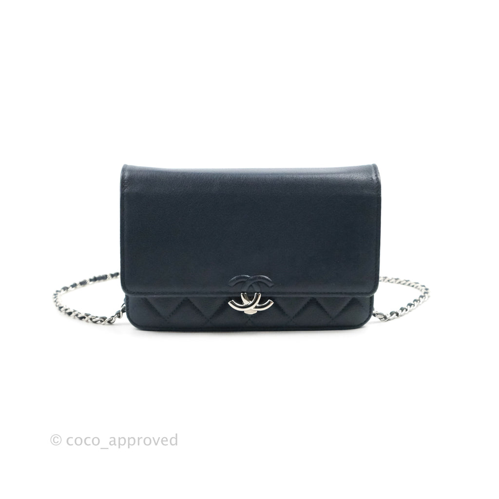 Chanel Urban Companion Wallet on Chain WOC Navy Lambksin Silver Hardware