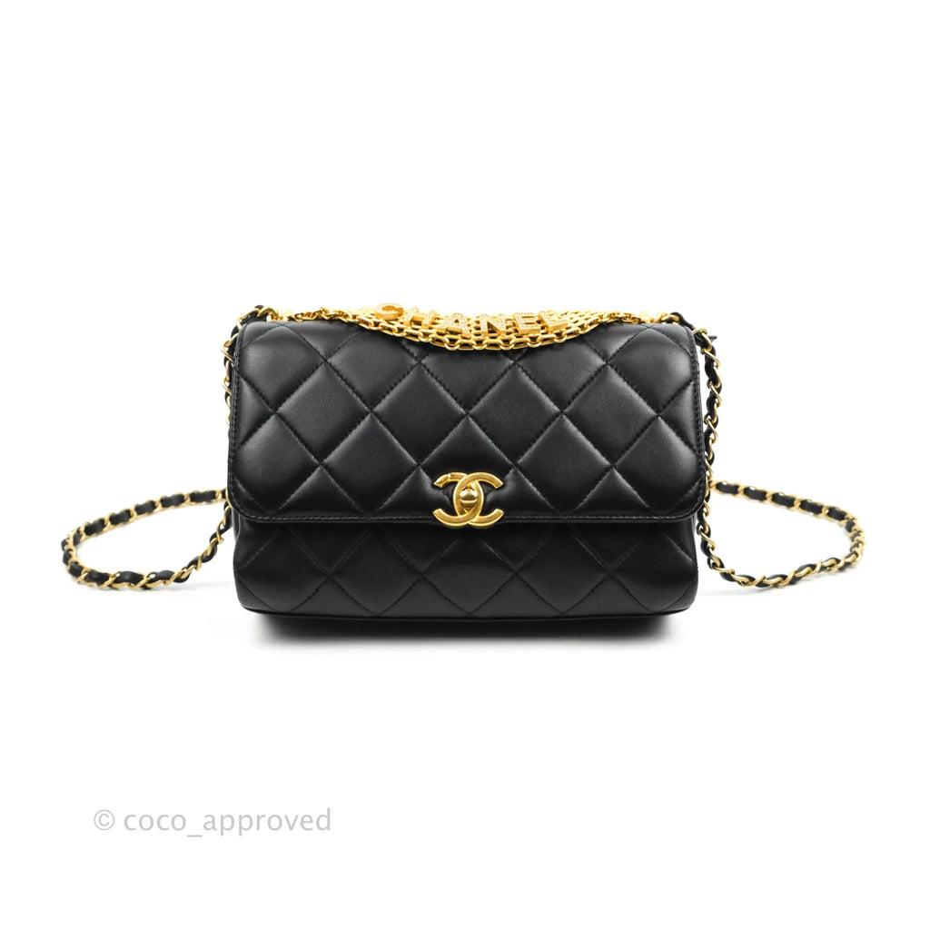 Chanel - Black Quilted Lambskin Romance Square Flap Mini