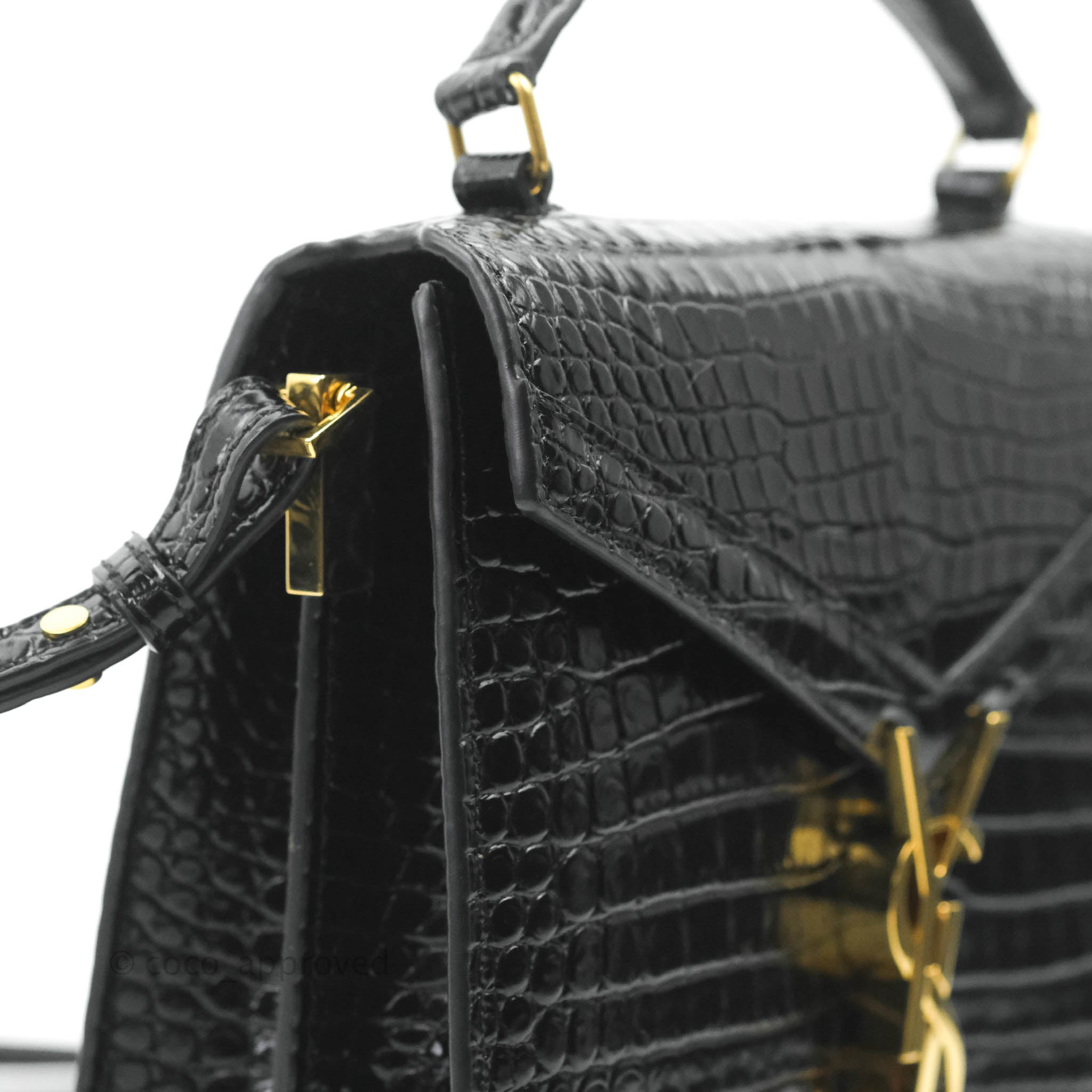 CASSANDRA Mini top handle bag in crocodile-embossed shiny leather, Saint  Laurent